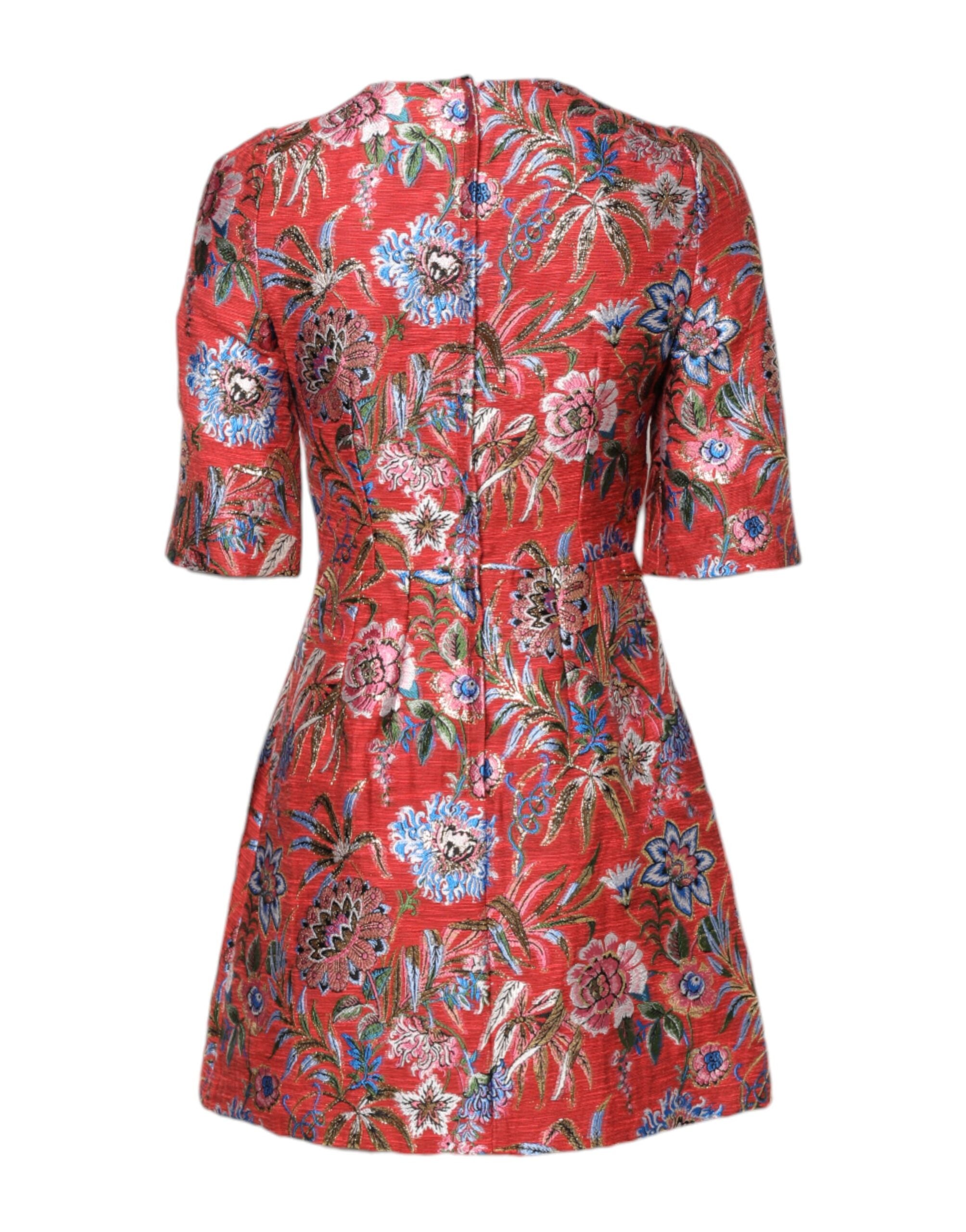 Red Floral Jacquard A-line Mini Dress - ventzia
