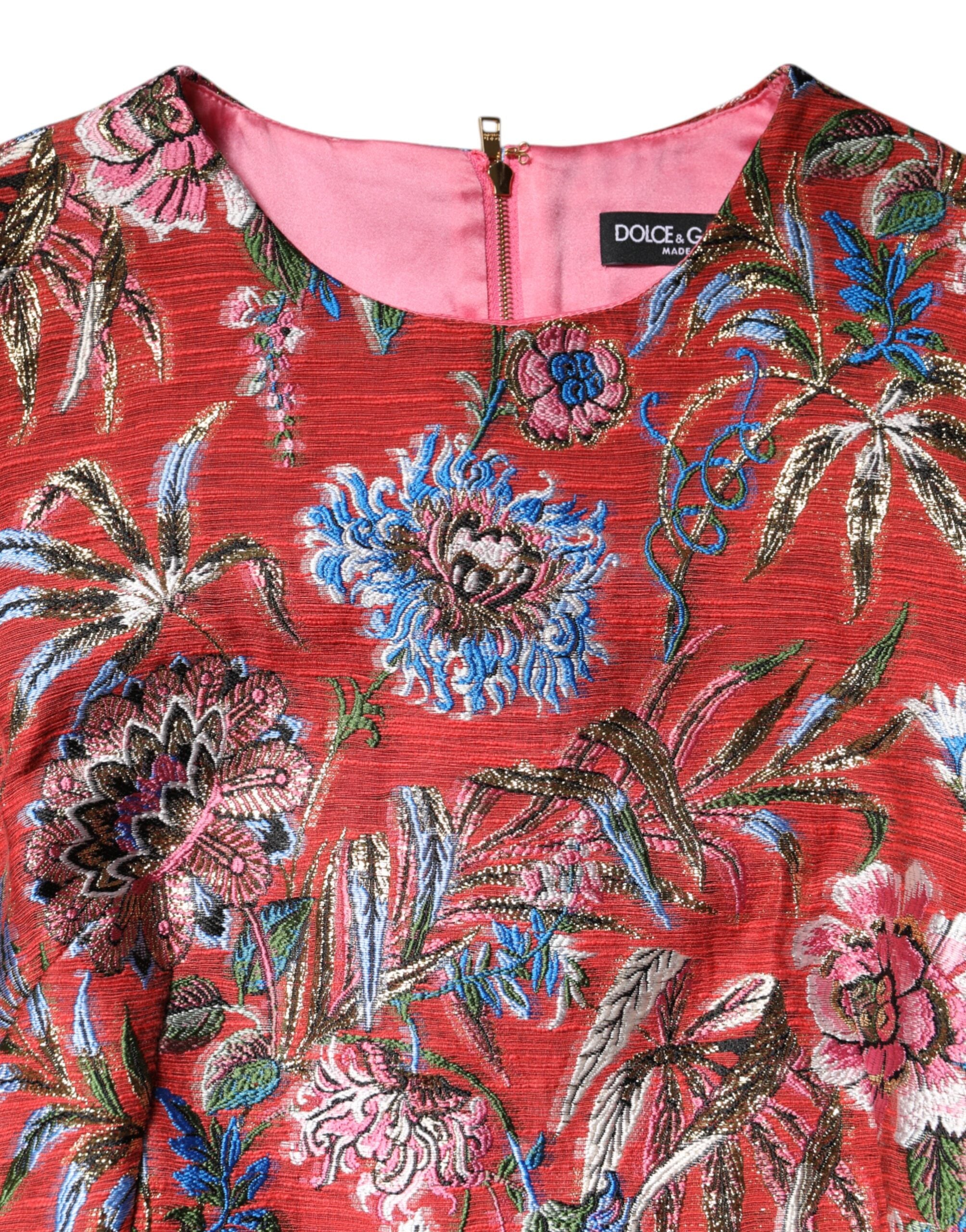 Red Floral Jacquard A-line Mini Dress - ventzia