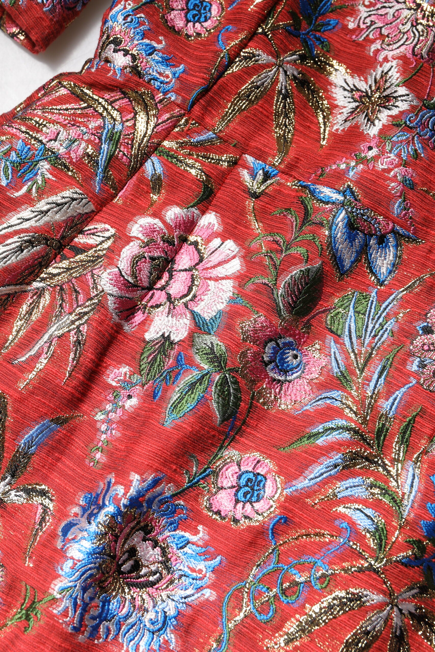 Red Floral Jacquard A-line Mini Dress - ventzia