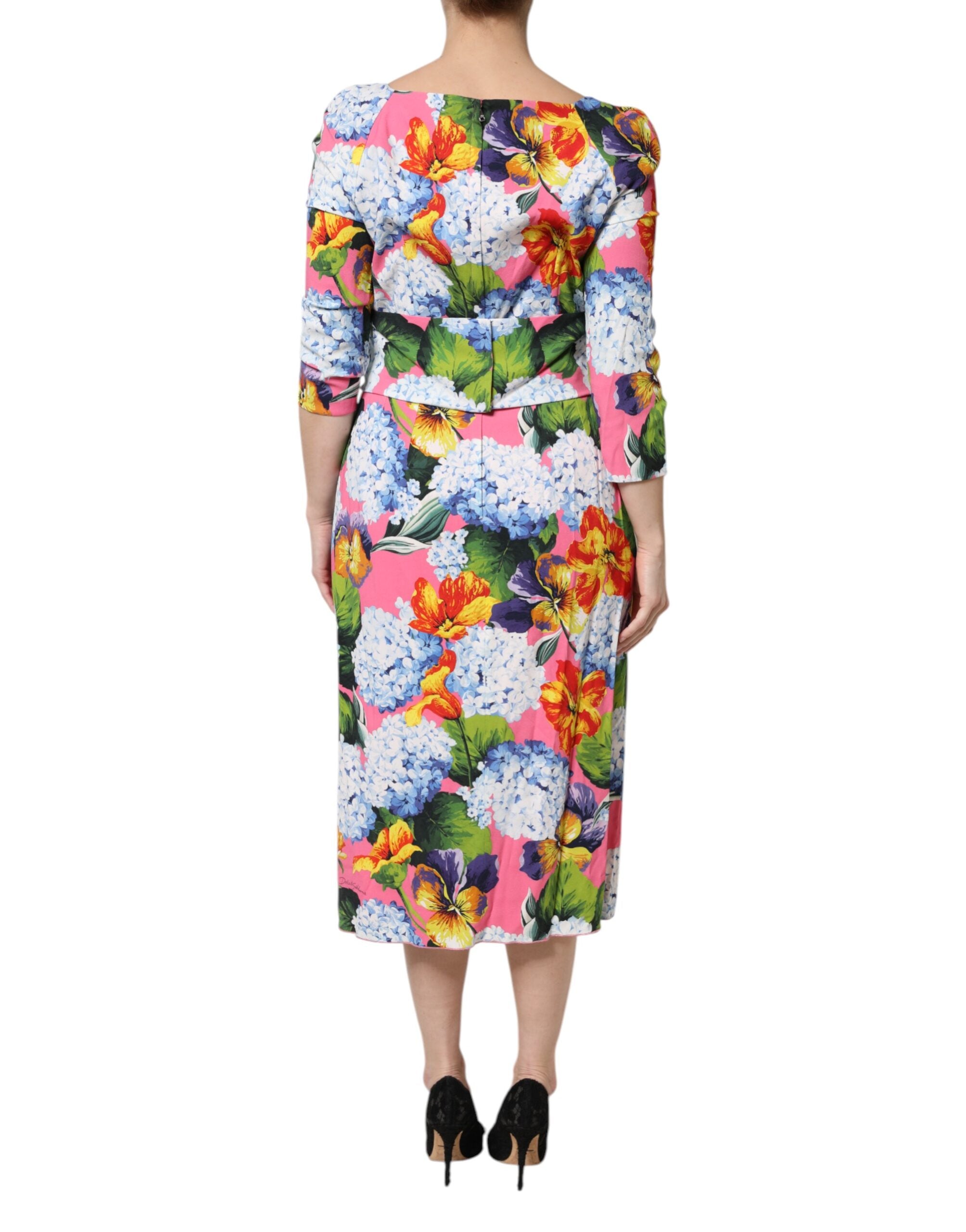 Multicolor Floral Pleated Sheath Midi Dress - ventzia