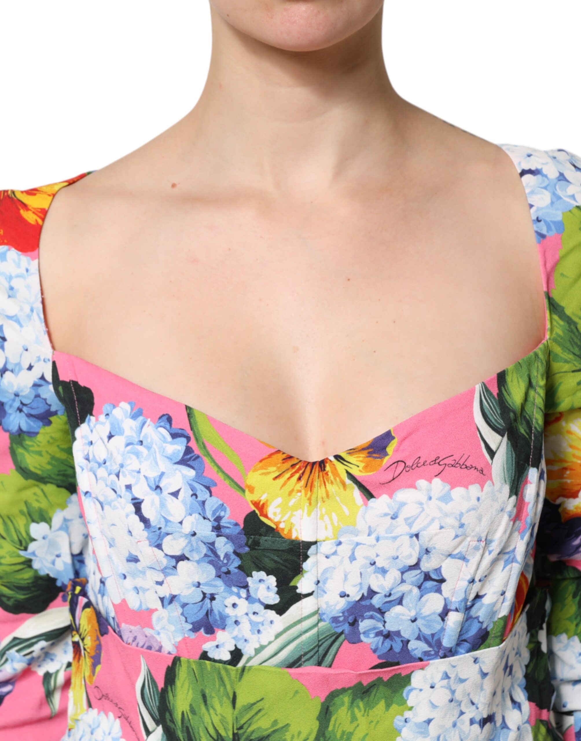 Multicolor Floral Pleated Sheath Midi Dress - ventzia