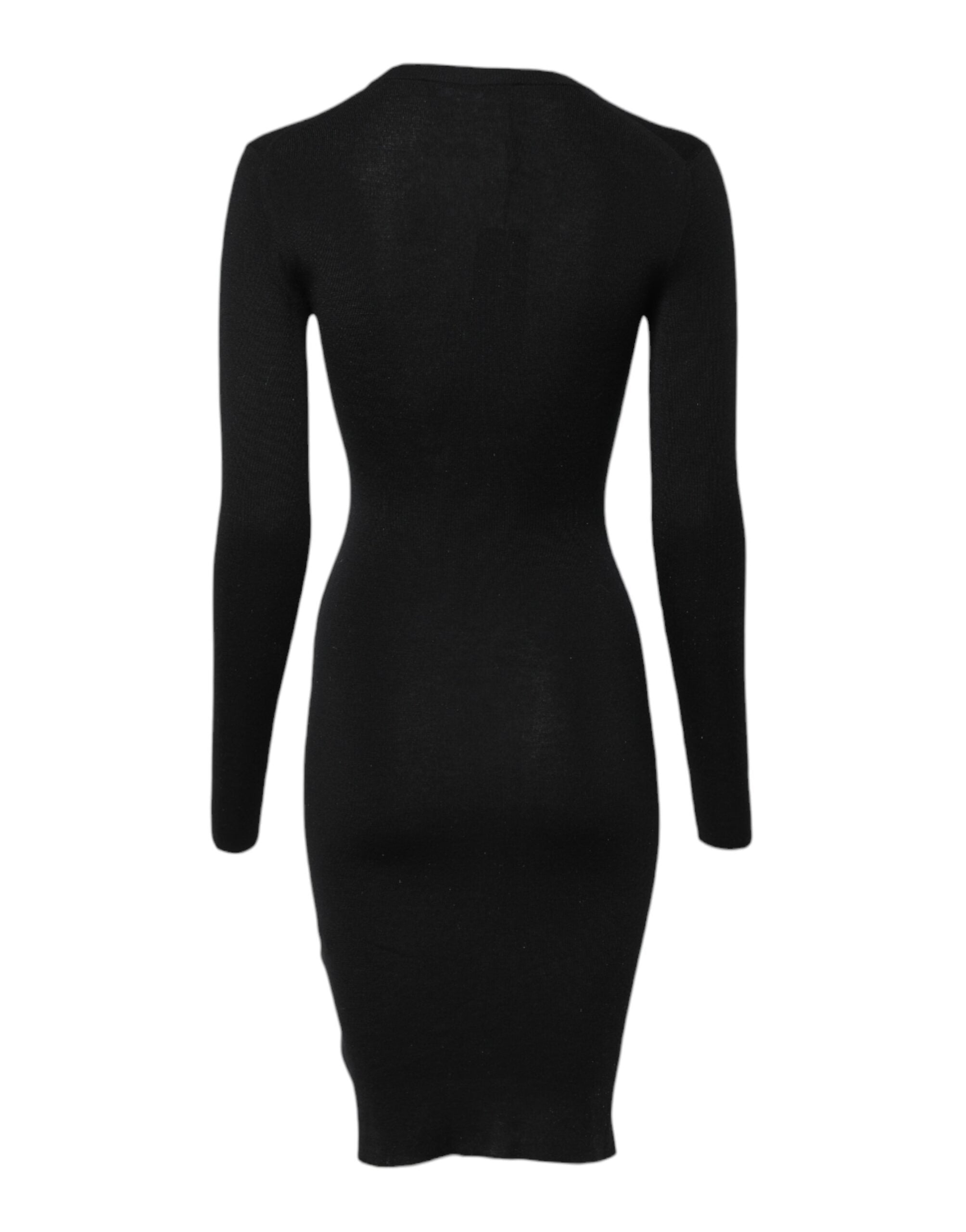 Black Long Sleeves Bodycon Sheath Dress - ventzia