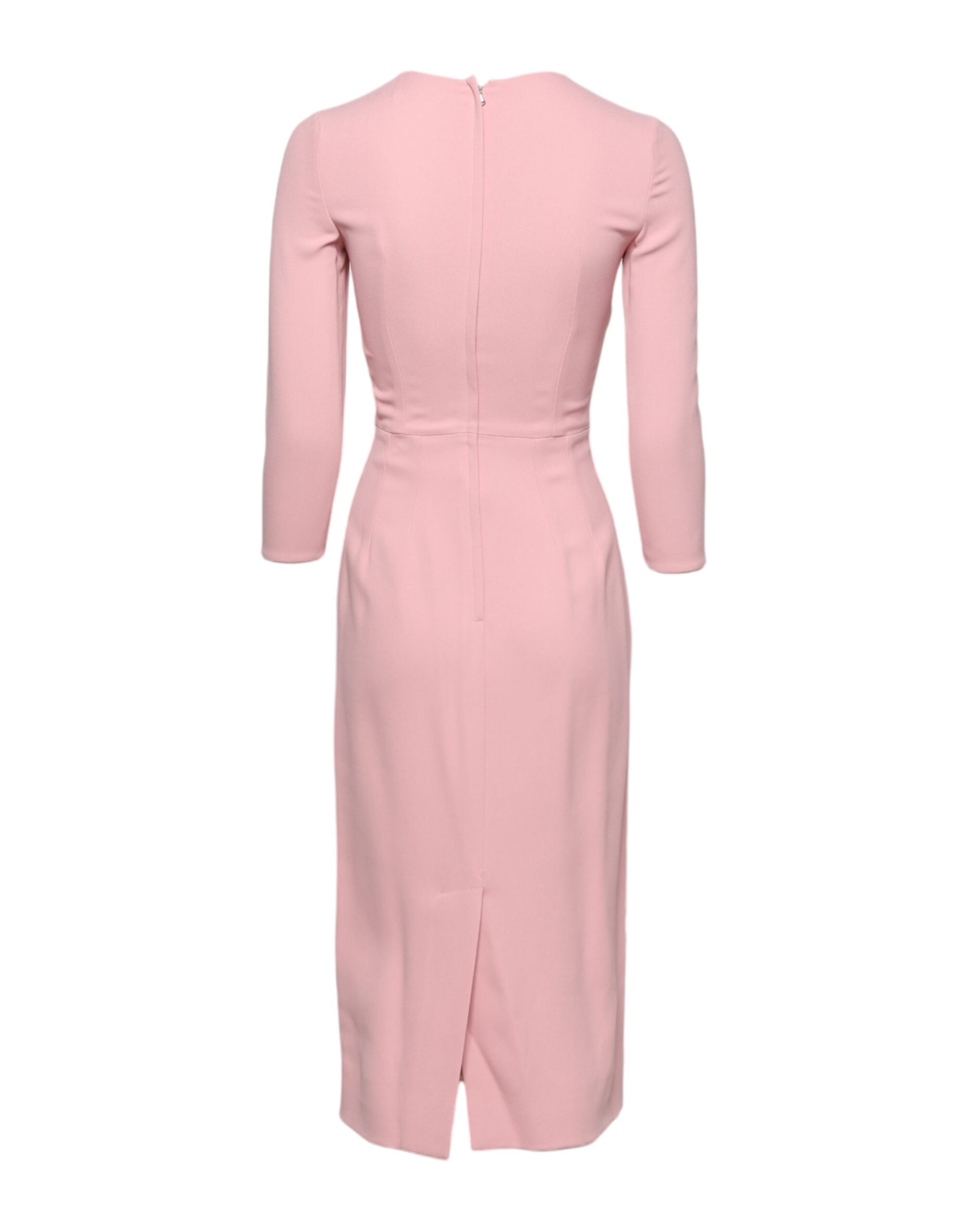 Pink Viscose 3/4 Sleeves Sheath Midi Dress - ventzia