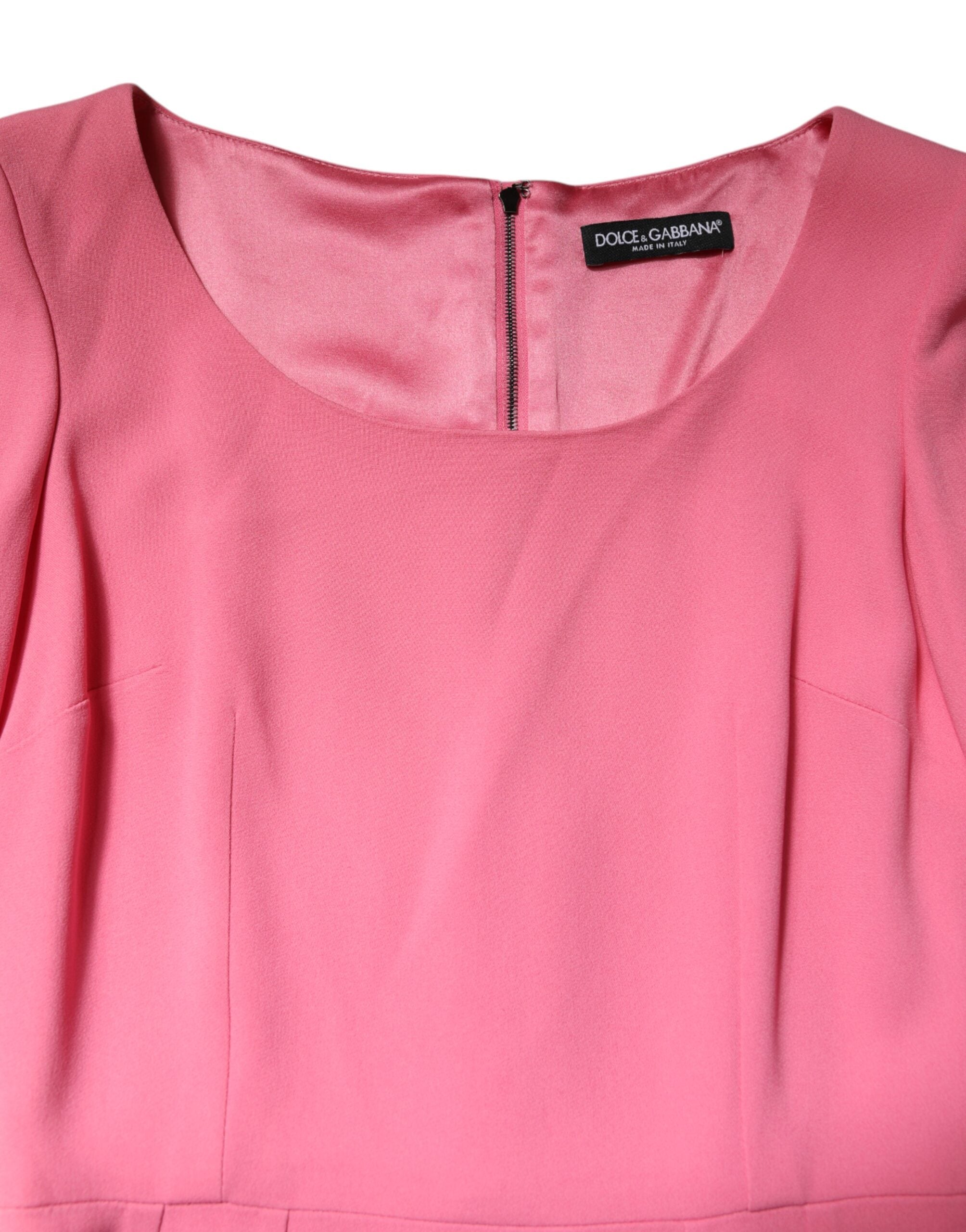 Pink Viscose Short Sleeve Sheath Midi Dress - ventzia
