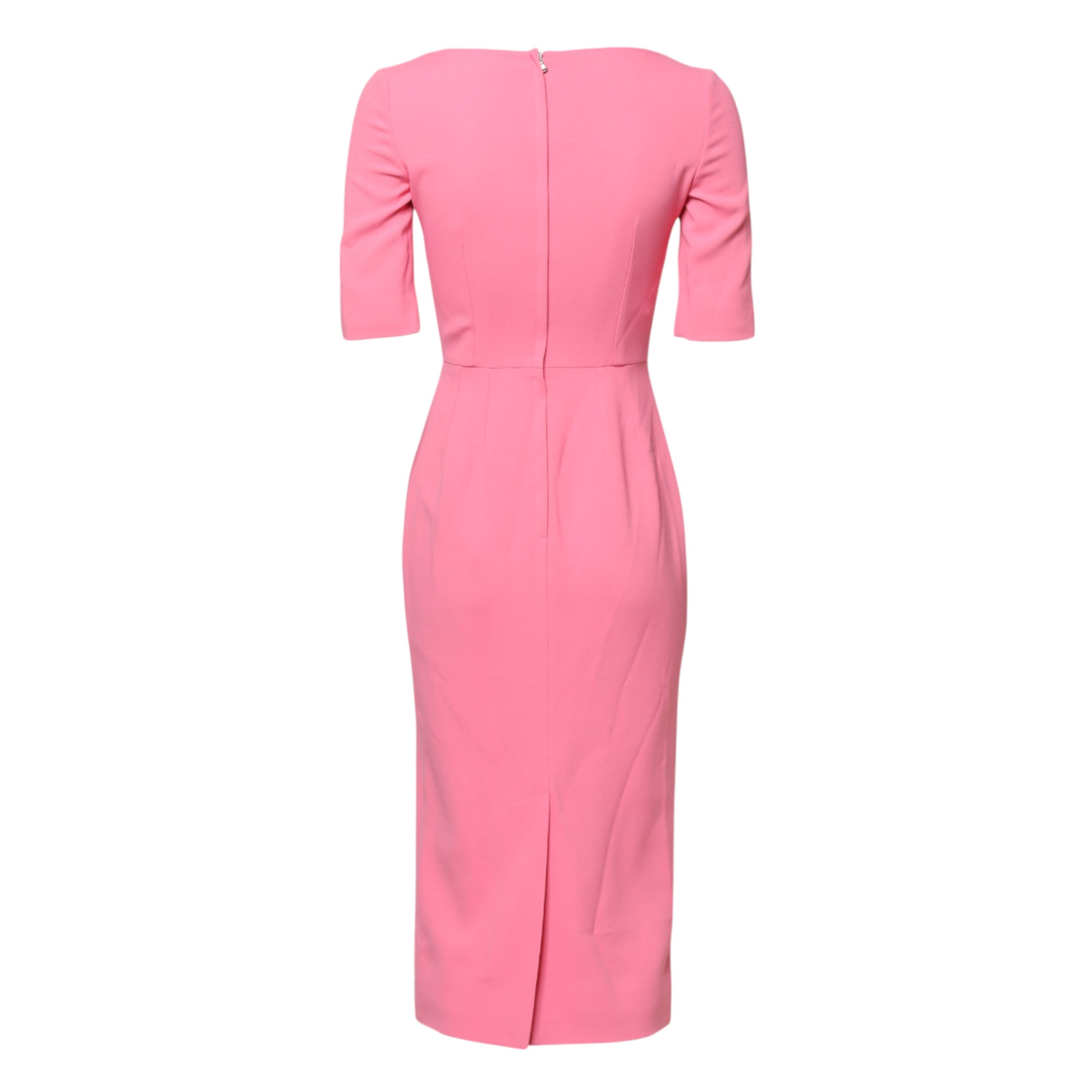 Pink Viscose Short Sleeve Sheath Midi Dress - ventzia