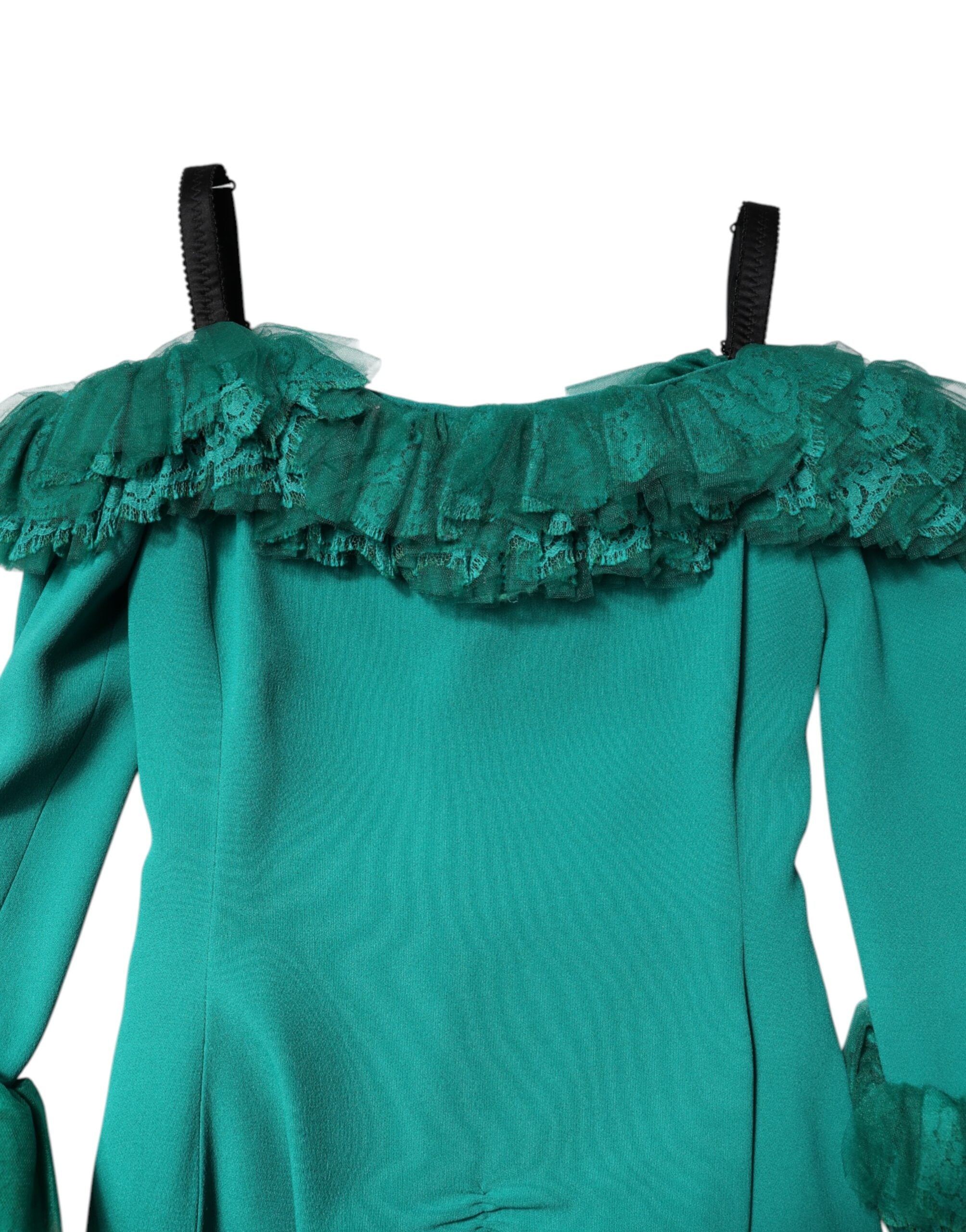 Green Lace Off Shoulder Sheath Mini Dress - ventzia