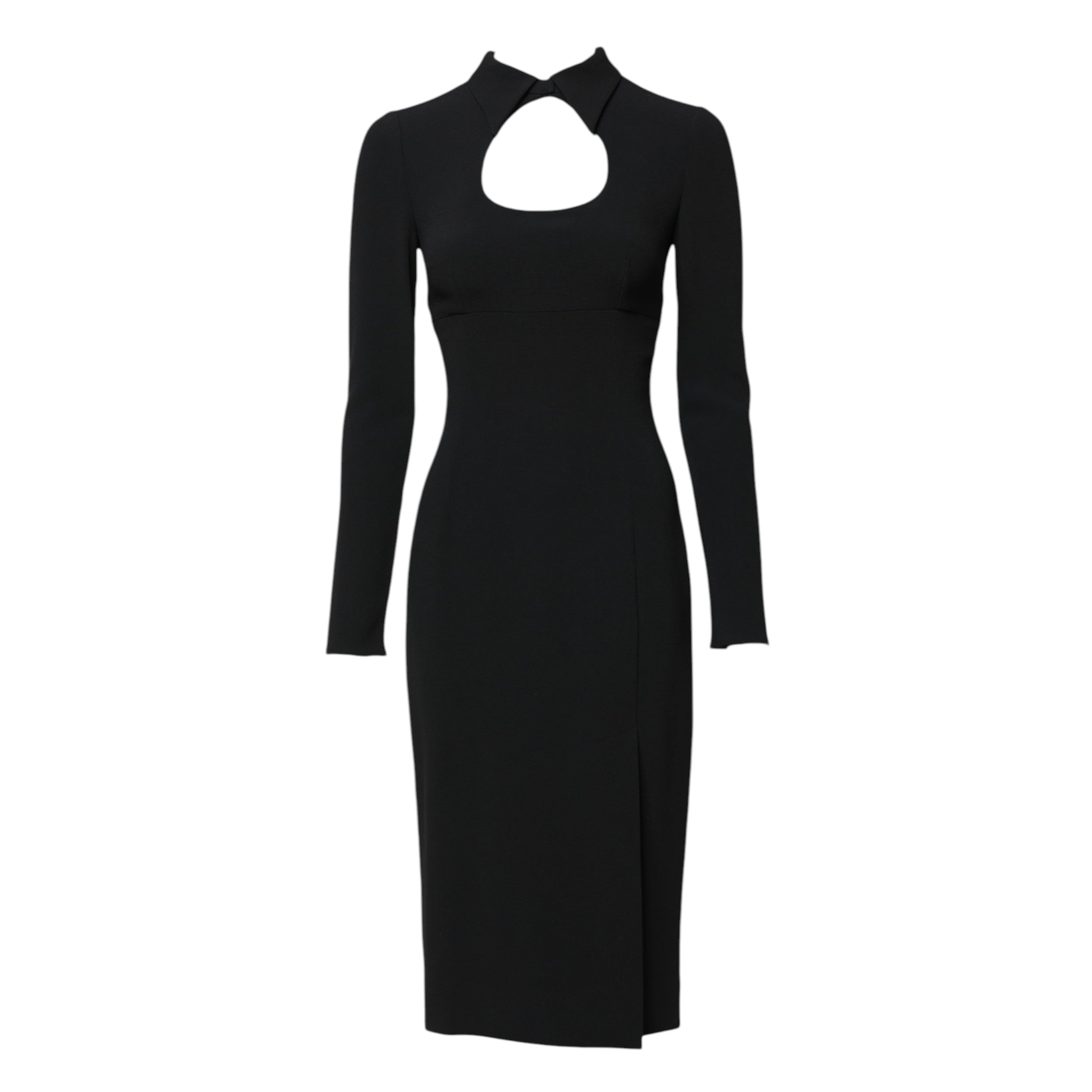 Black Long Sleeves Bodycon Sheath Midi Dress - ventzia