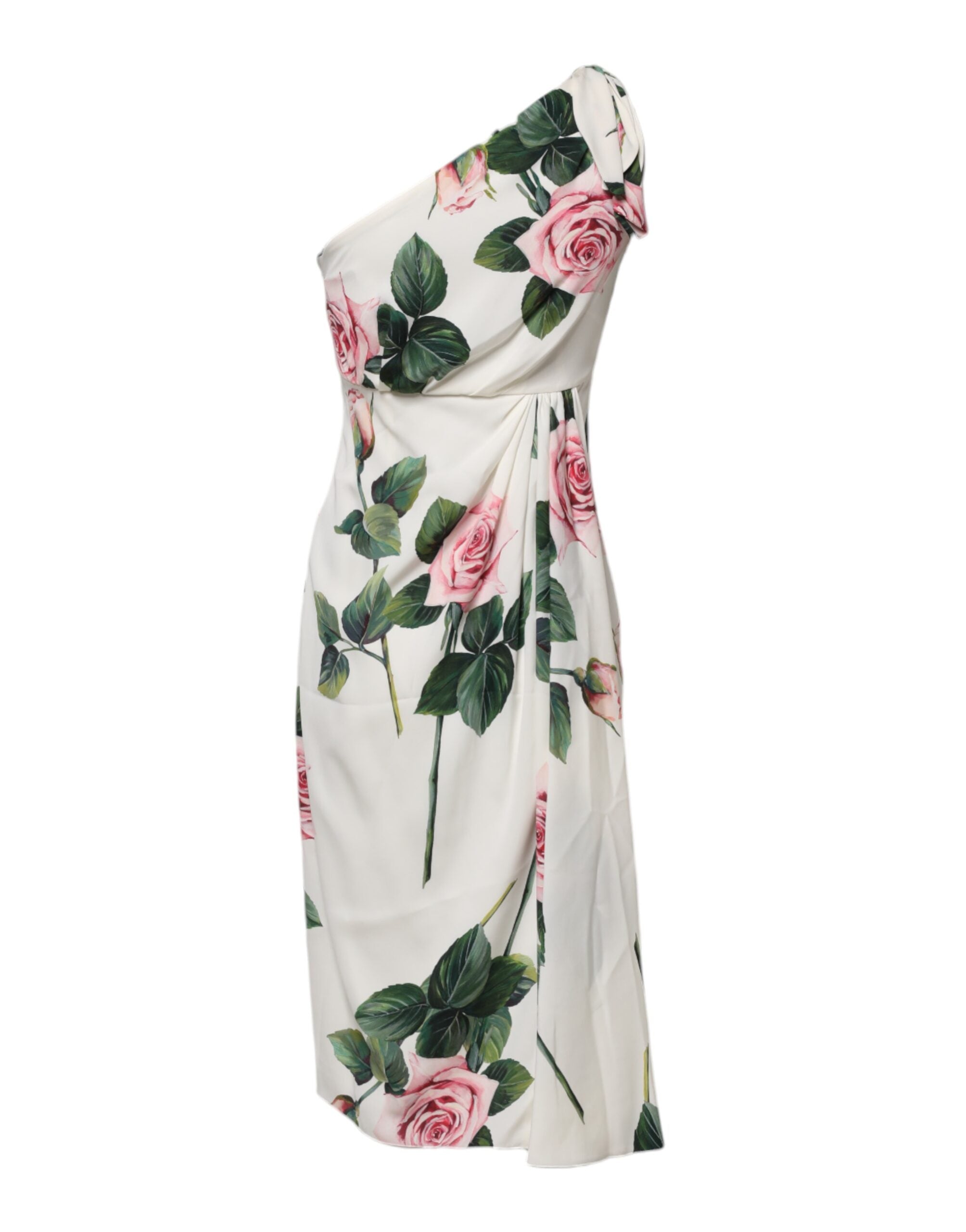 White Floral One Shoulder Sheath Midi Dress - ventzia