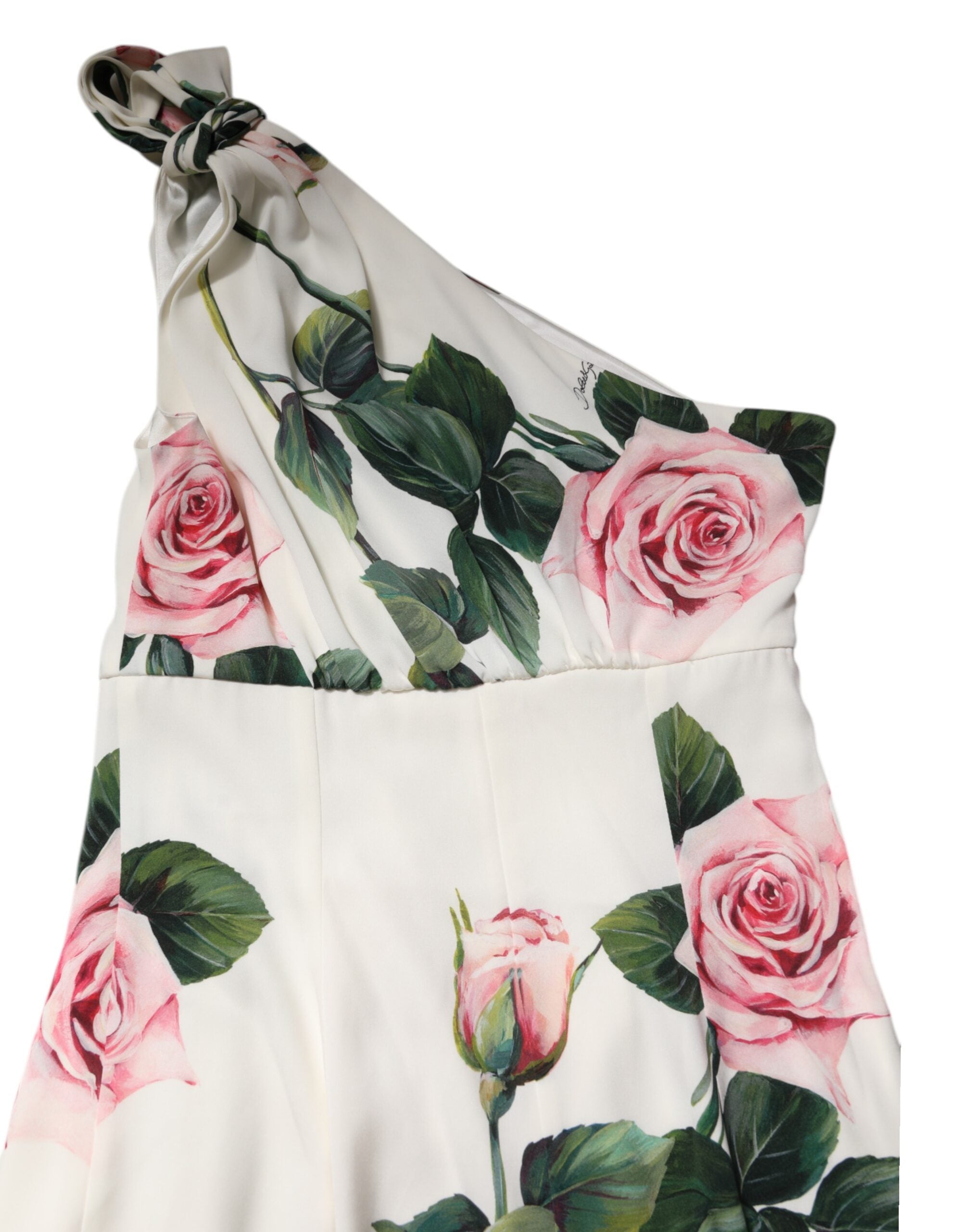 White Floral One Shoulder Sheath Midi Dress - ventzia