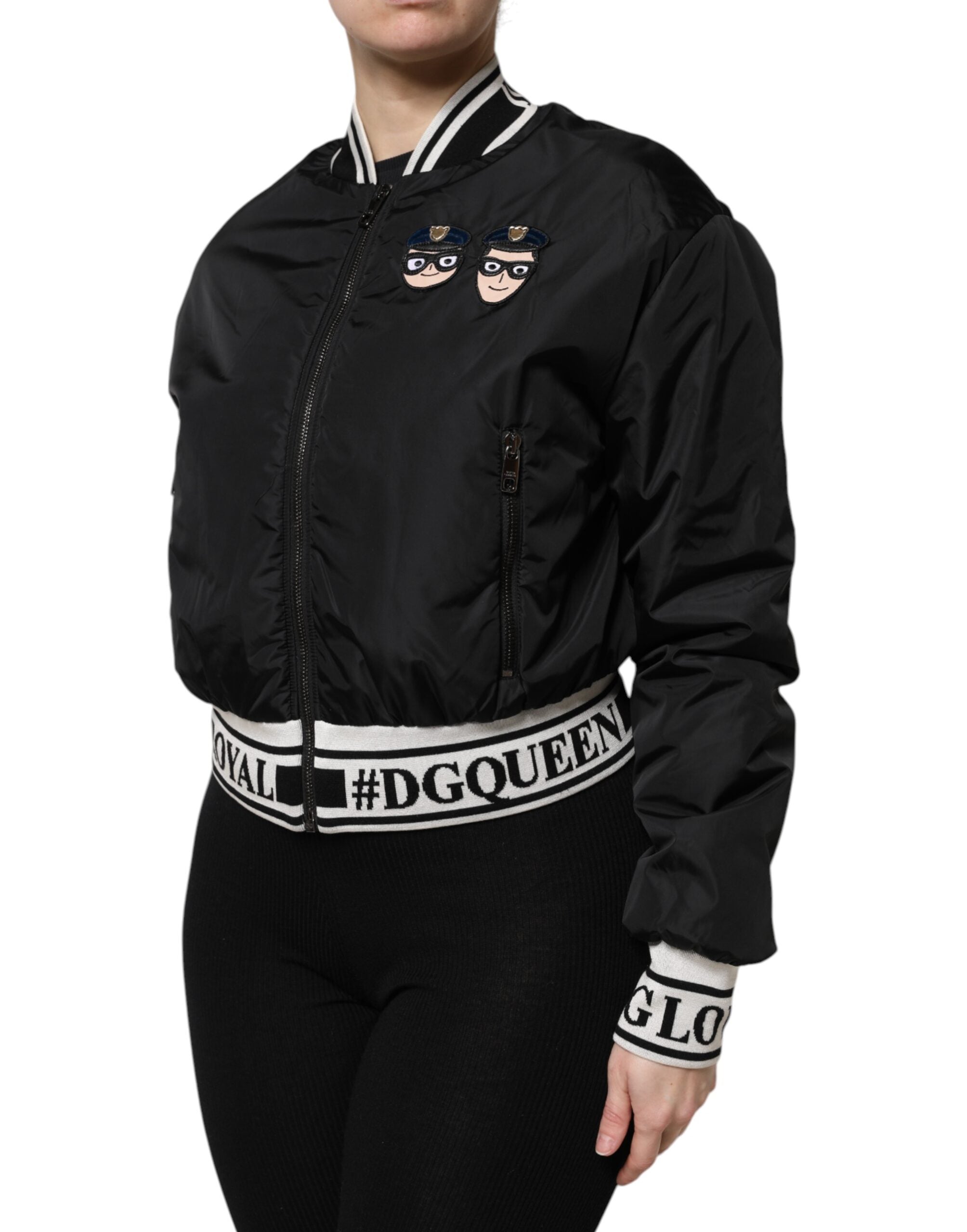 Black Nylon #DGFamily Full Zip Bomber Jacket - ventzia