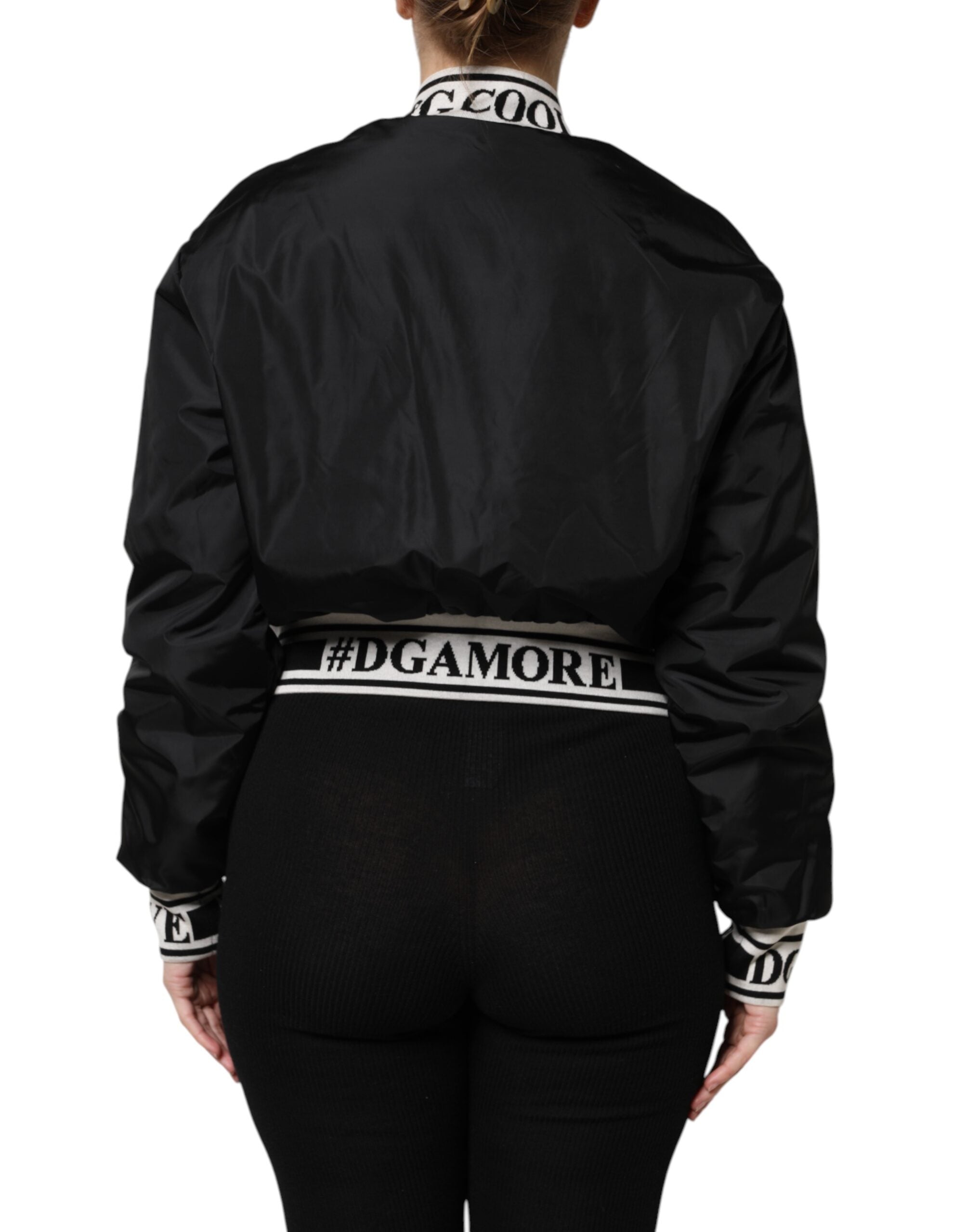 Black Nylon #DGFamily Full Zip Bomber Jacket - ventzia