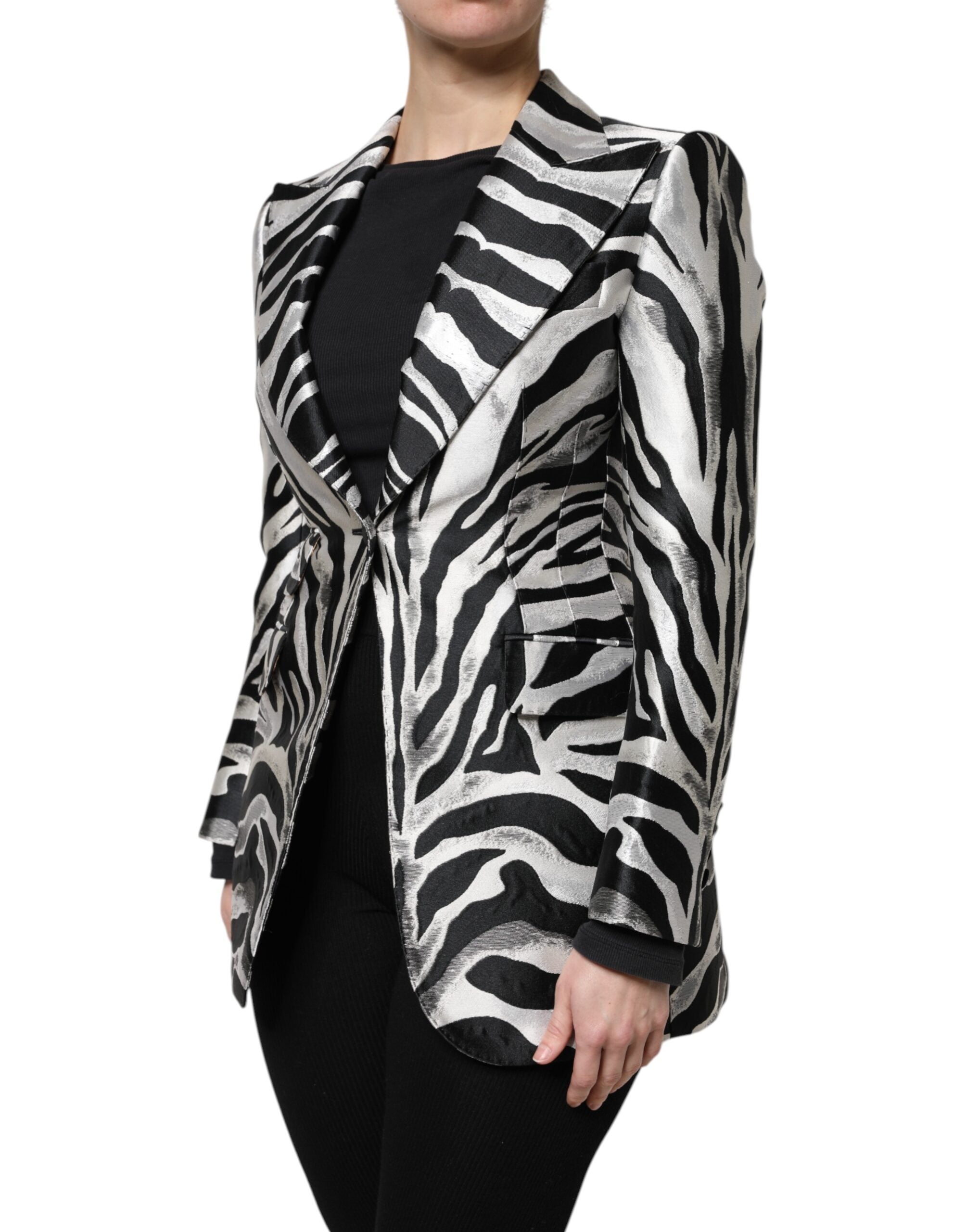 Black White Polyester Women Blazer Jacket - ventzia