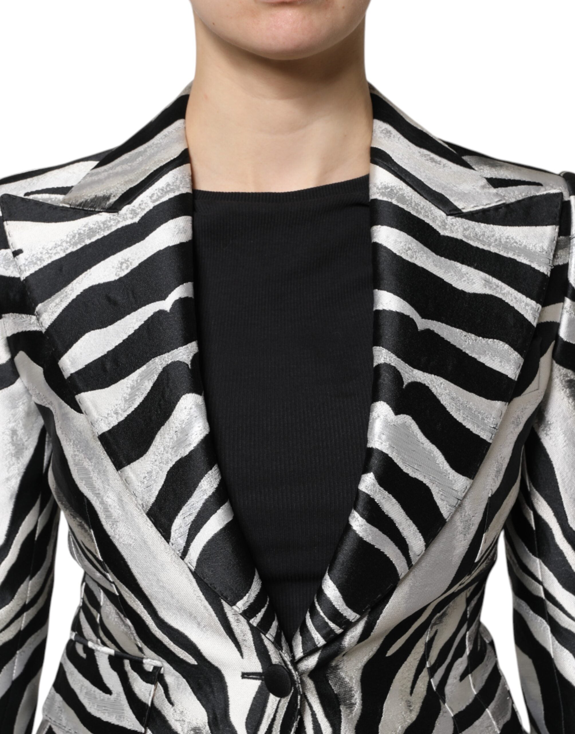 Black White Polyester Women Blazer Jacket - ventzia