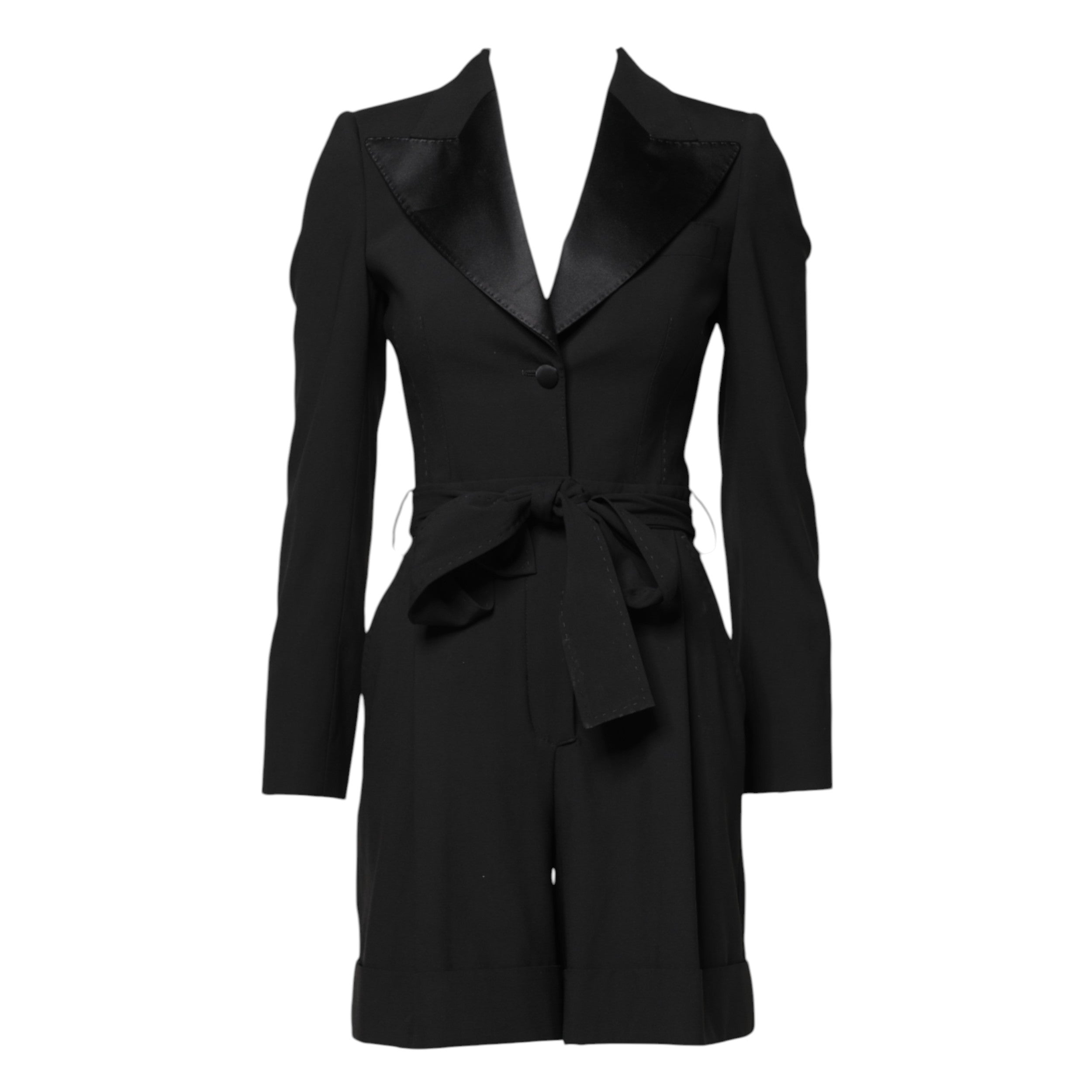 Black Wool Jumpsuit Dress Women Coat Jacket - ventzia