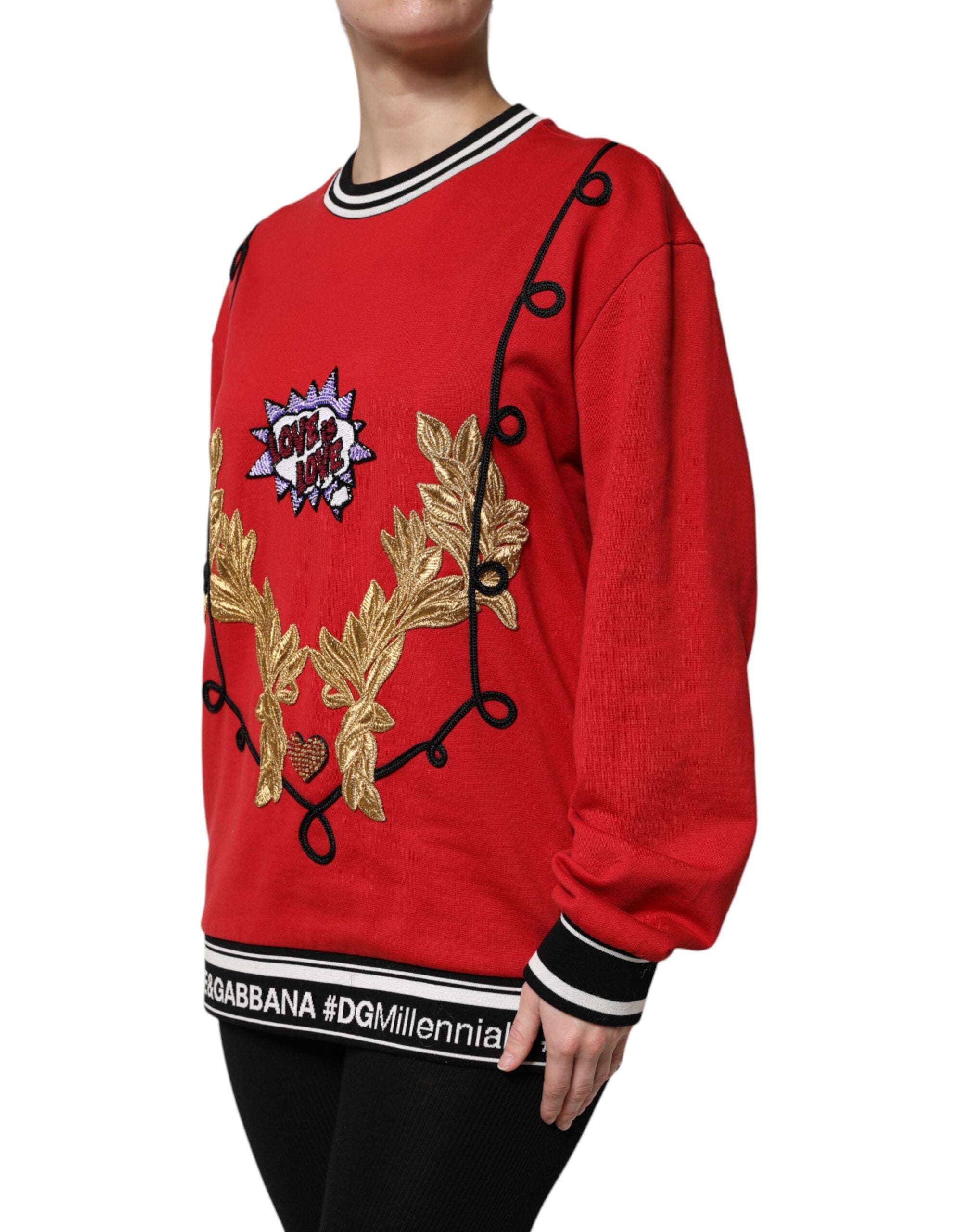 Red Cotton Queen Sequined Pullover Sweater - ventzia