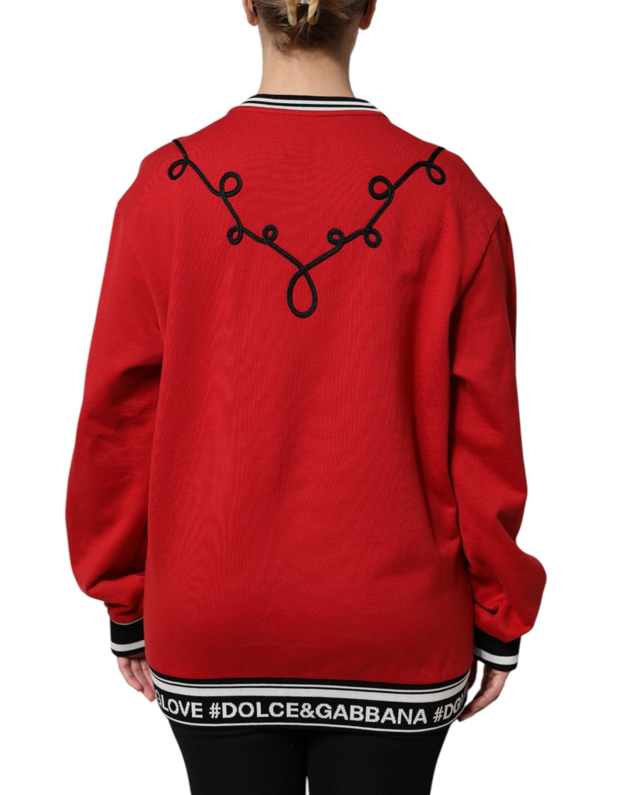 Red Cotton Queen Sequined Pullover Sweater - ventzia