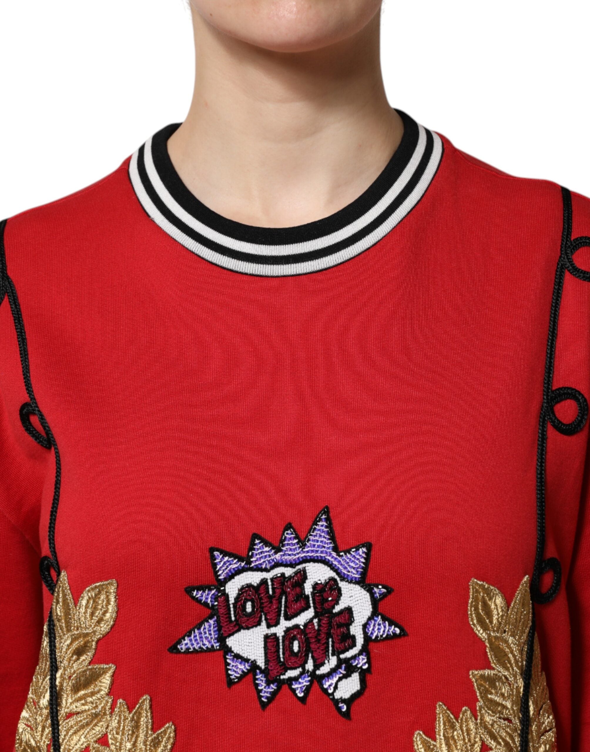 Red Cotton Queen Sequined Pullover Sweater - ventzia