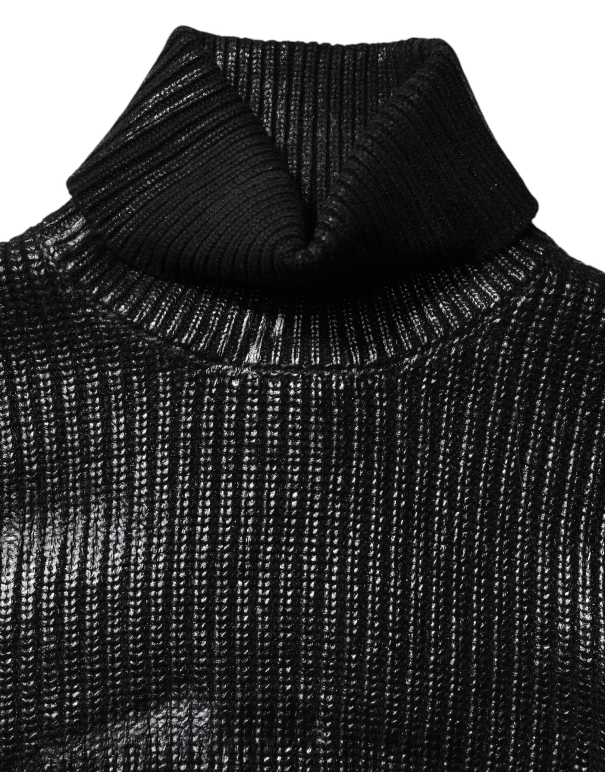 Black Wool Long Sleeve Turtleneck Cropped Top - ventzia