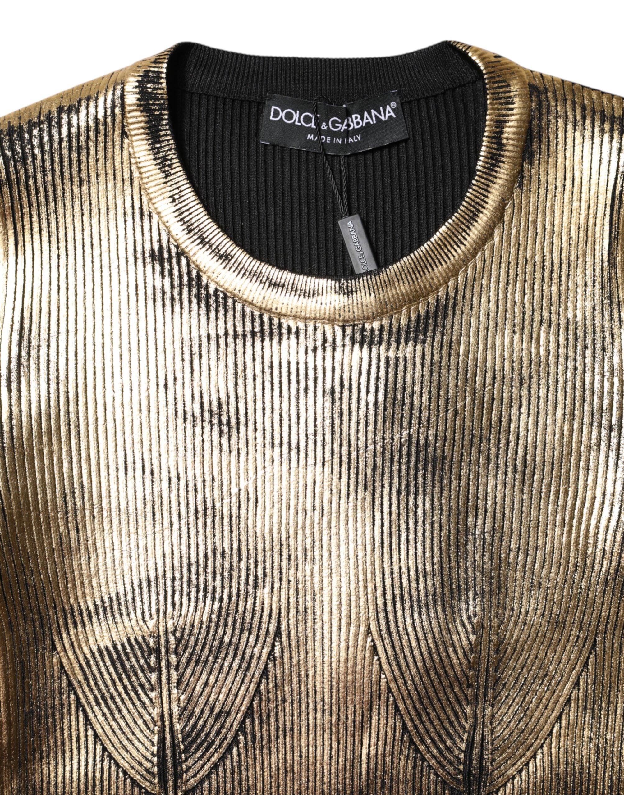 Gold Round Neck Long Sleeve Pullover Top - ventzia