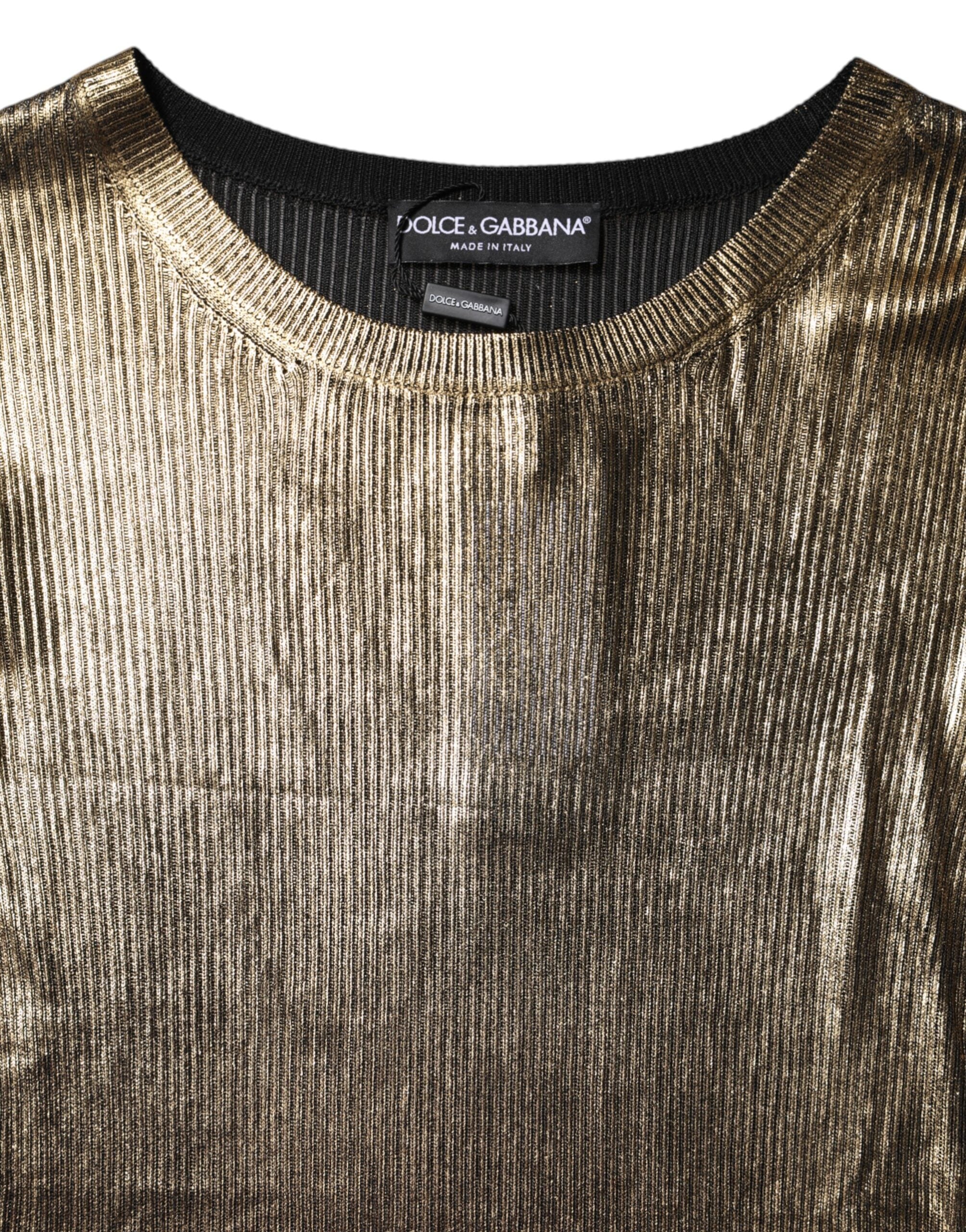 Gold Round Neck Long Sleeve Pullover Top - ventzia