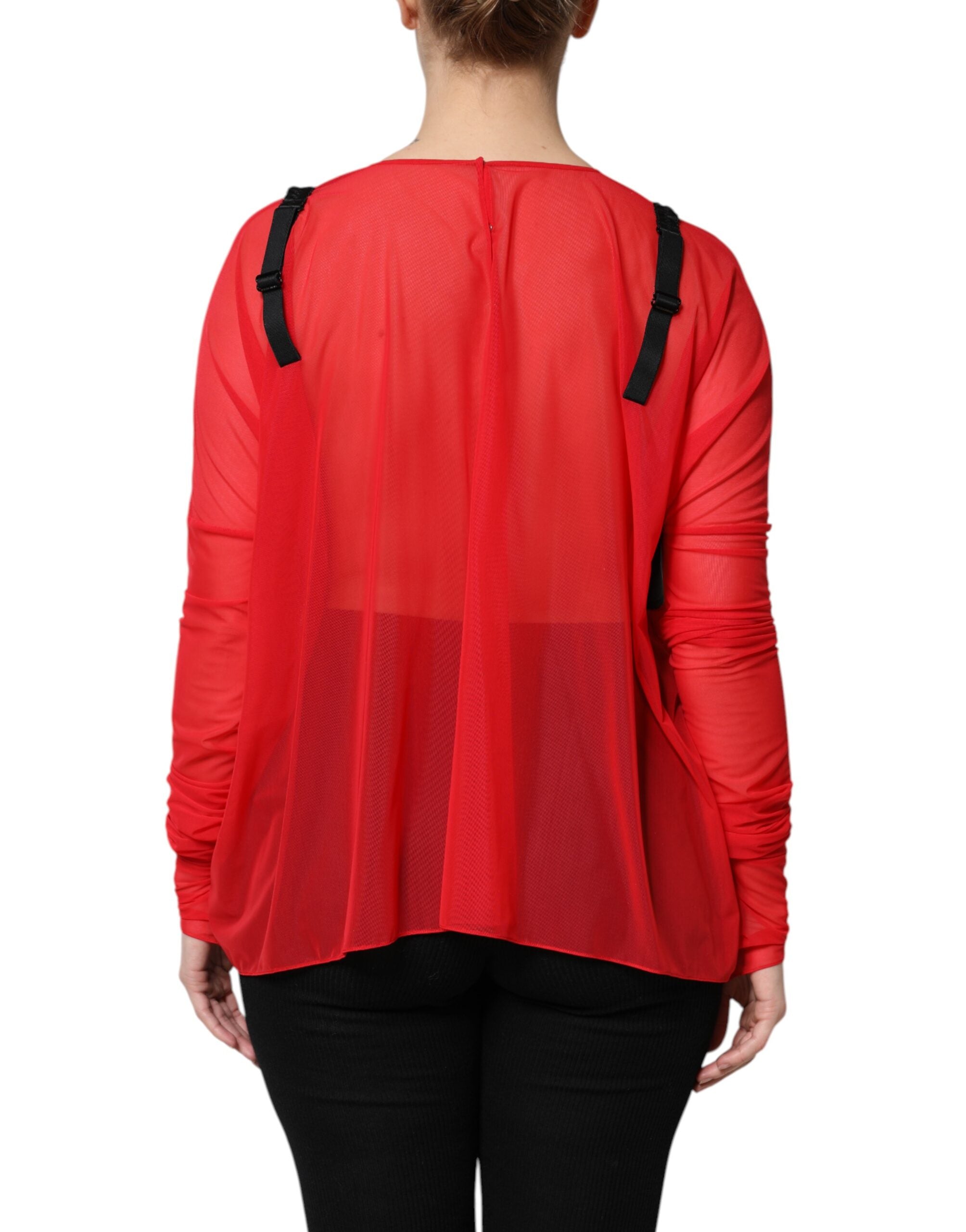 Red Black Bustier Detailing Long Sleeves Top - ventzia