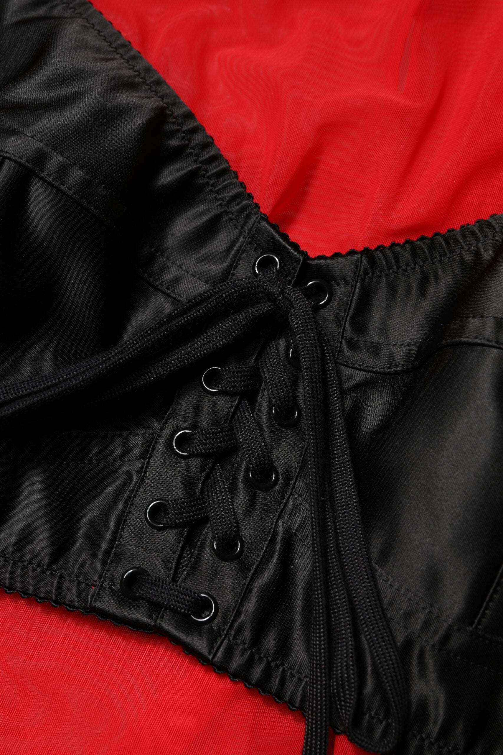 Red Black Bustier Detailing Long Sleeves Top - ventzia