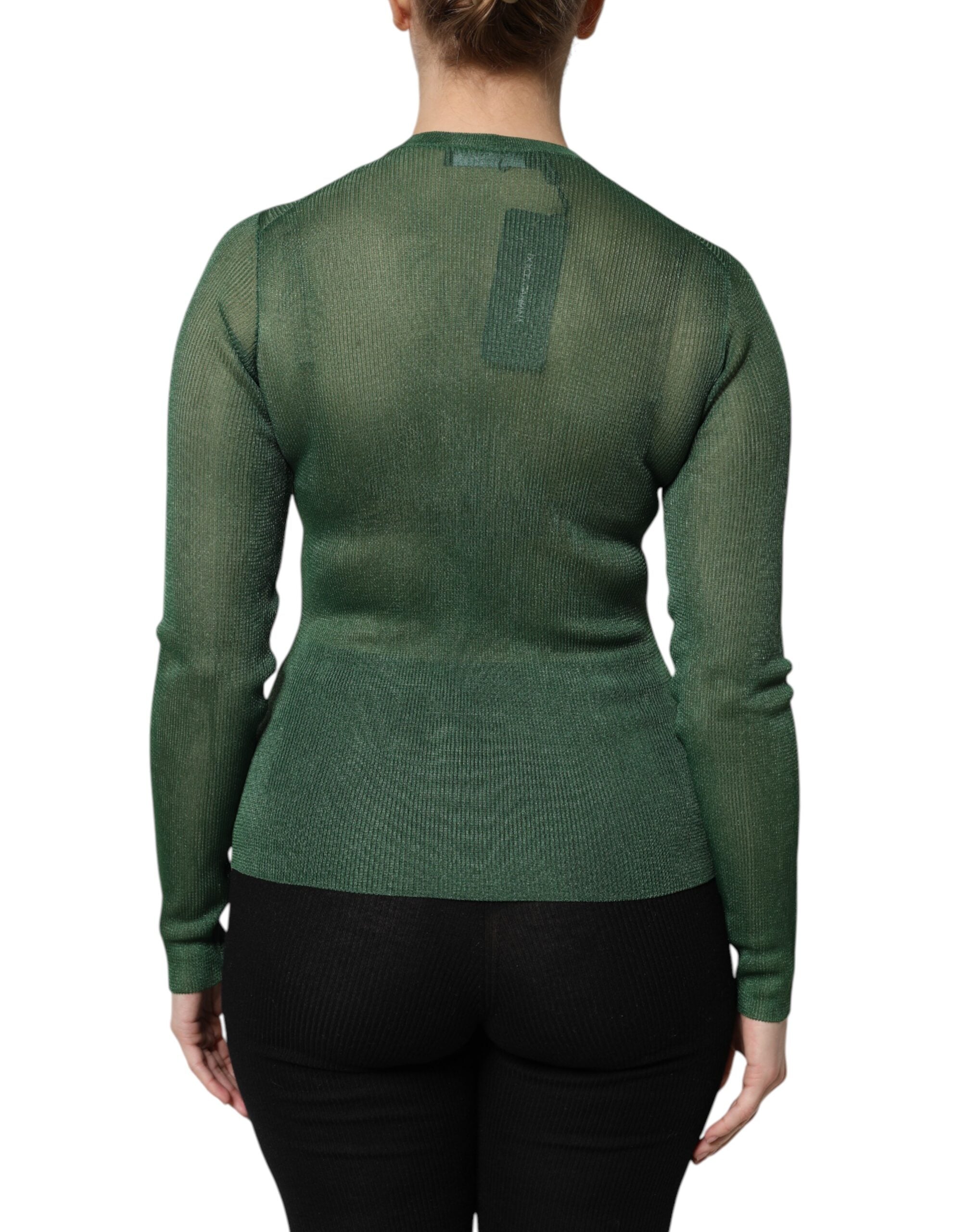 Green Polyester Long Sleeves Cardigan Sweater - ventzia
