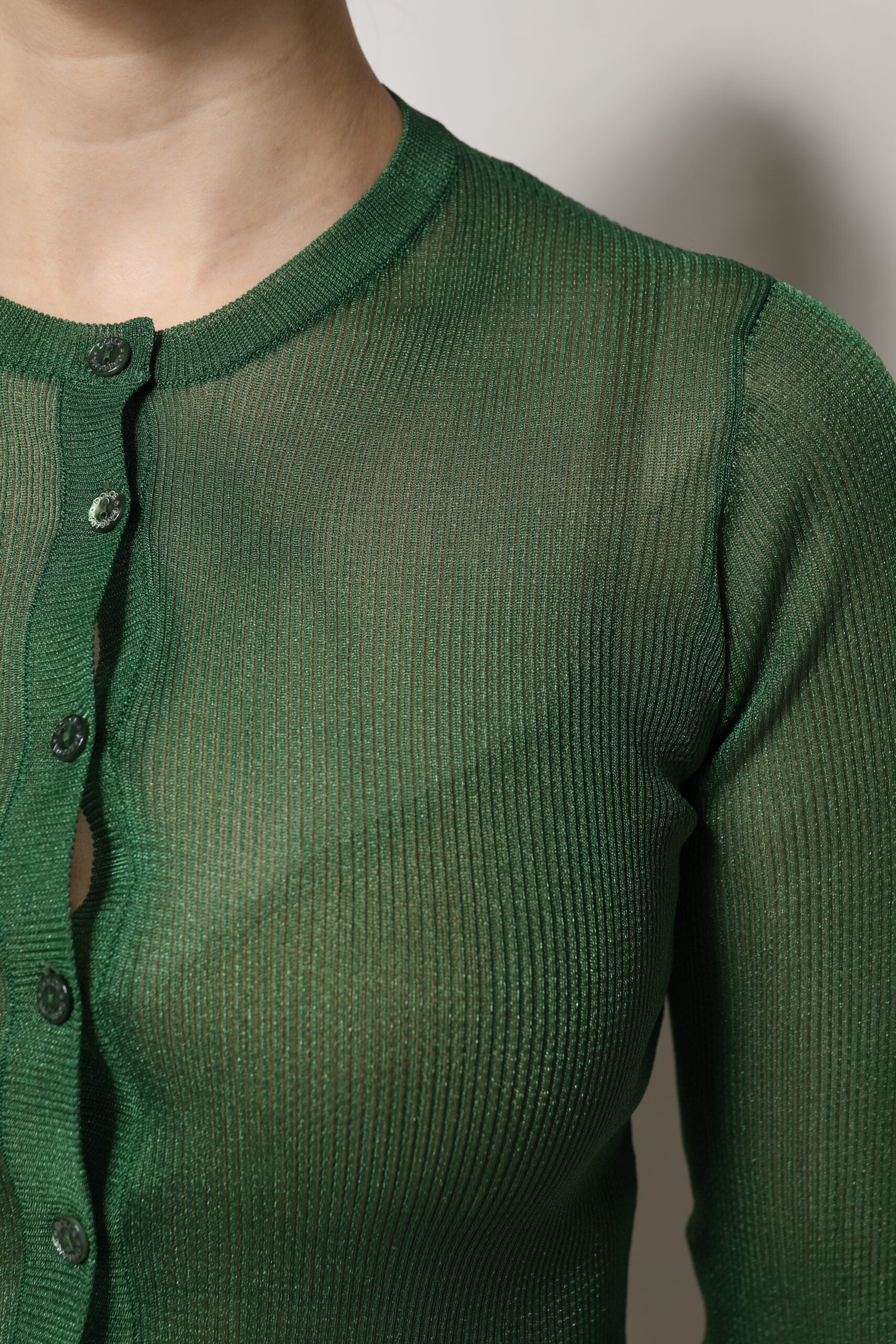 Green Polyester Long Sleeves Cardigan Sweater - ventzia