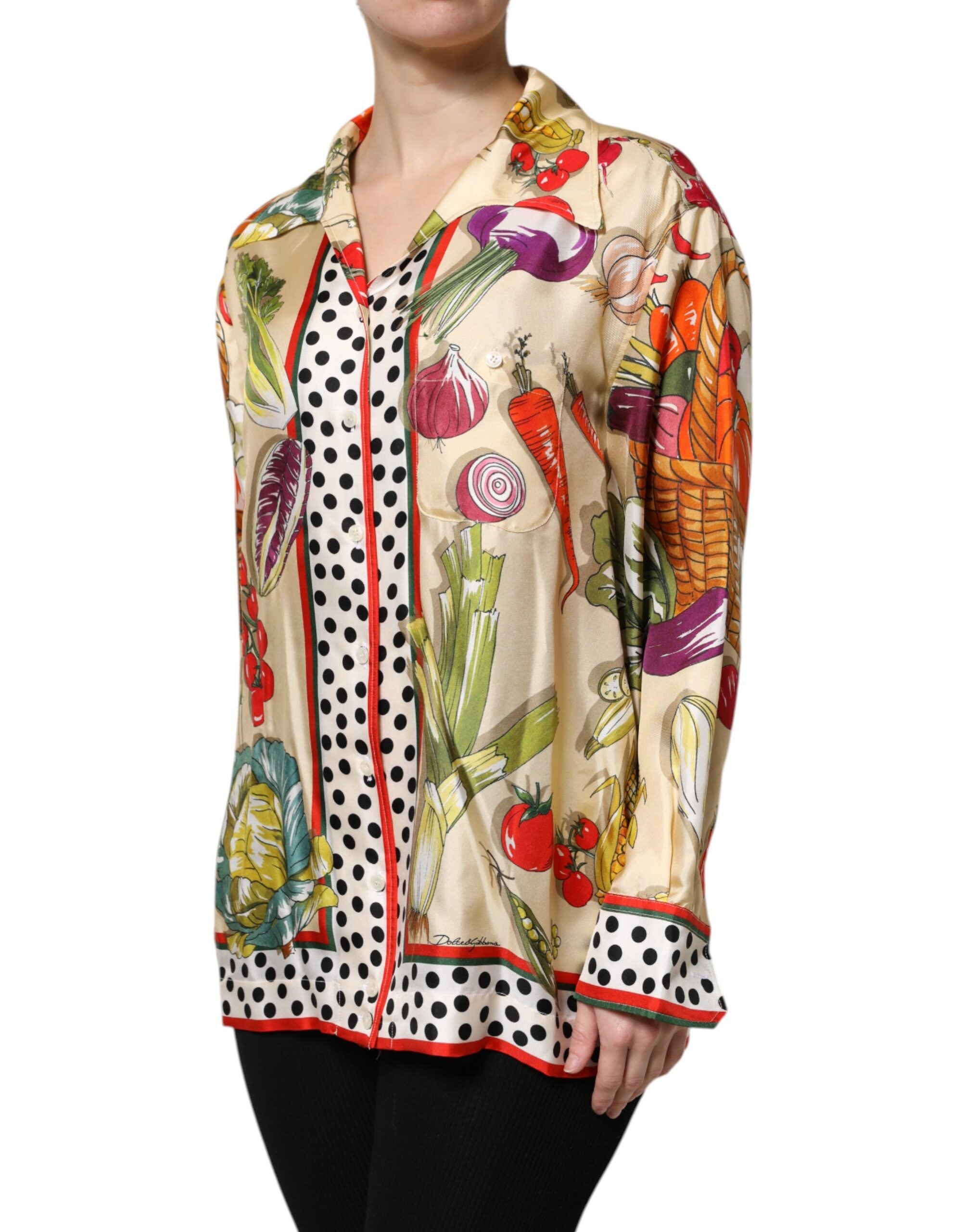 Multicolor Vegetables Silk Long Sleeves Top - ventzia