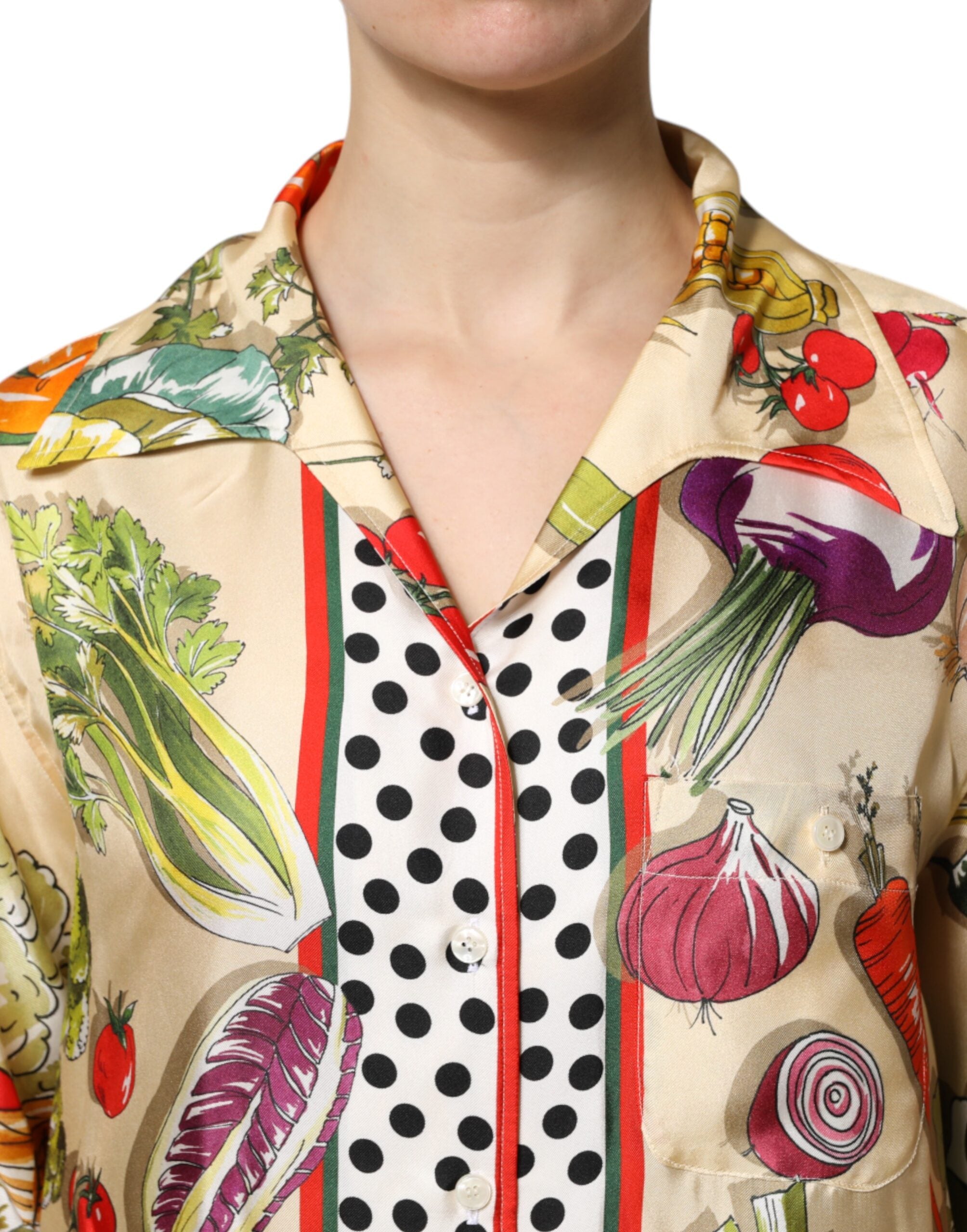 Multicolor Vegetables Silk Long Sleeves Top - ventzia
