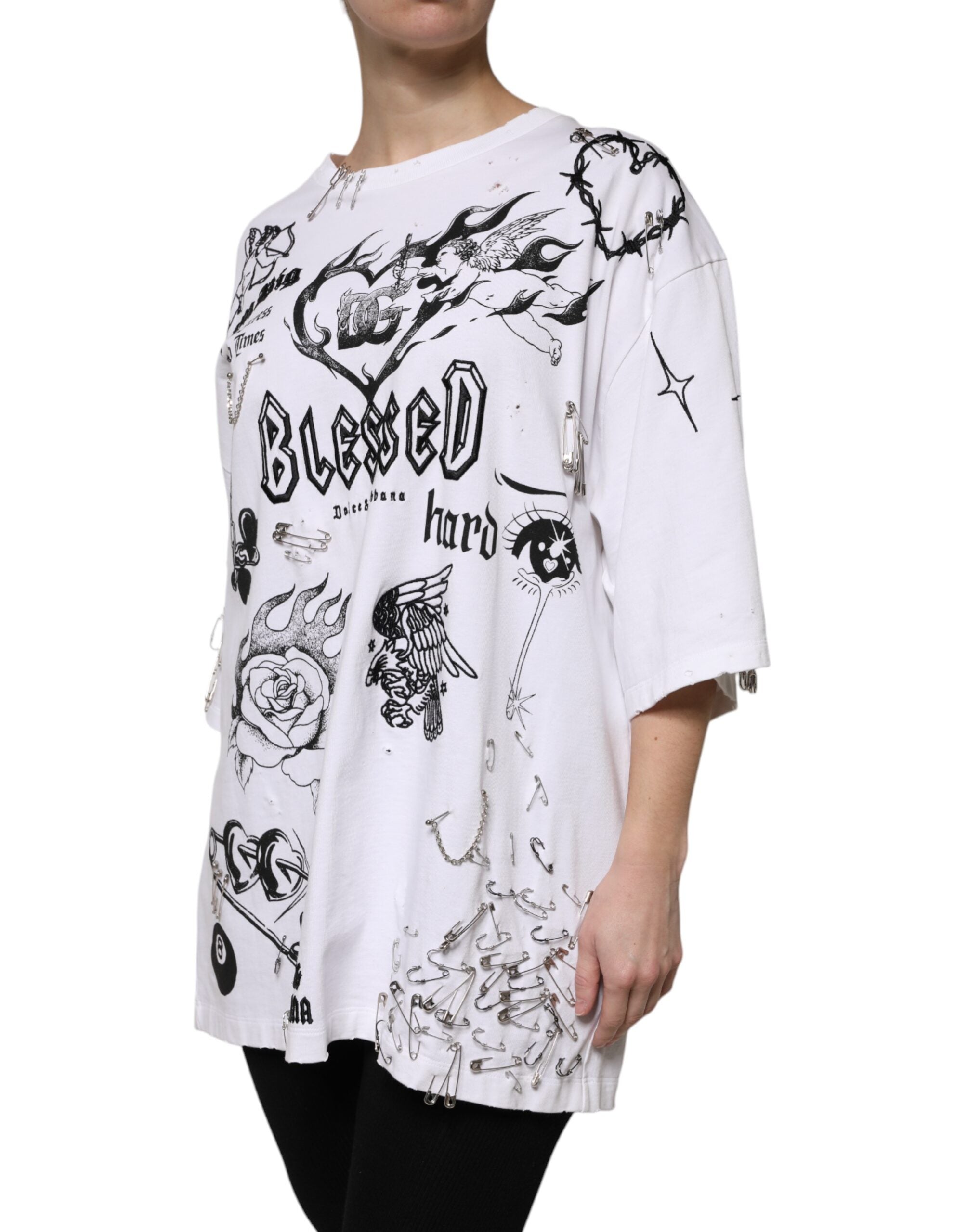 White Cotton DG BLESSED Printed T-shirt - ventzia