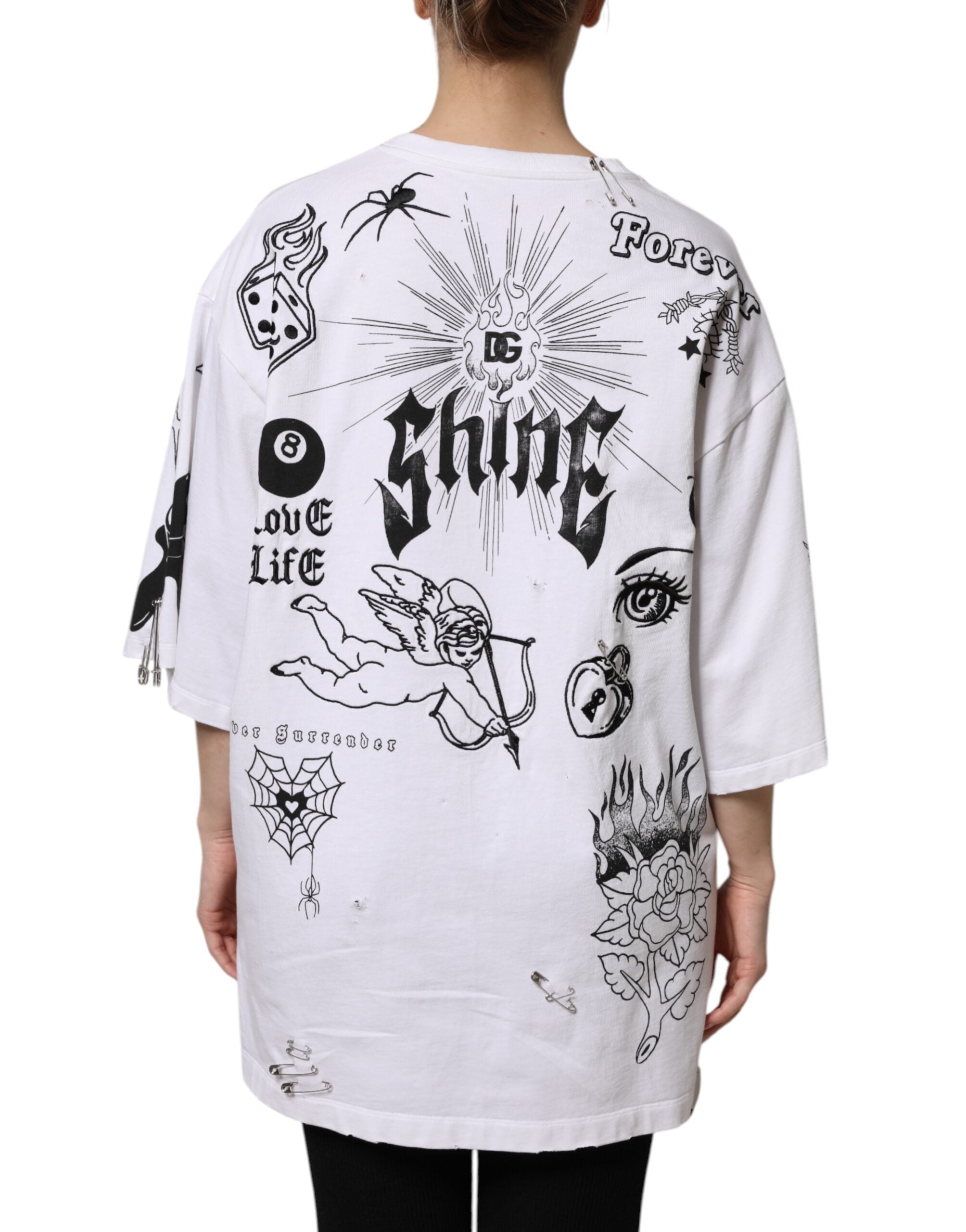 White Cotton DG BLESSED Printed T-shirt - ventzia