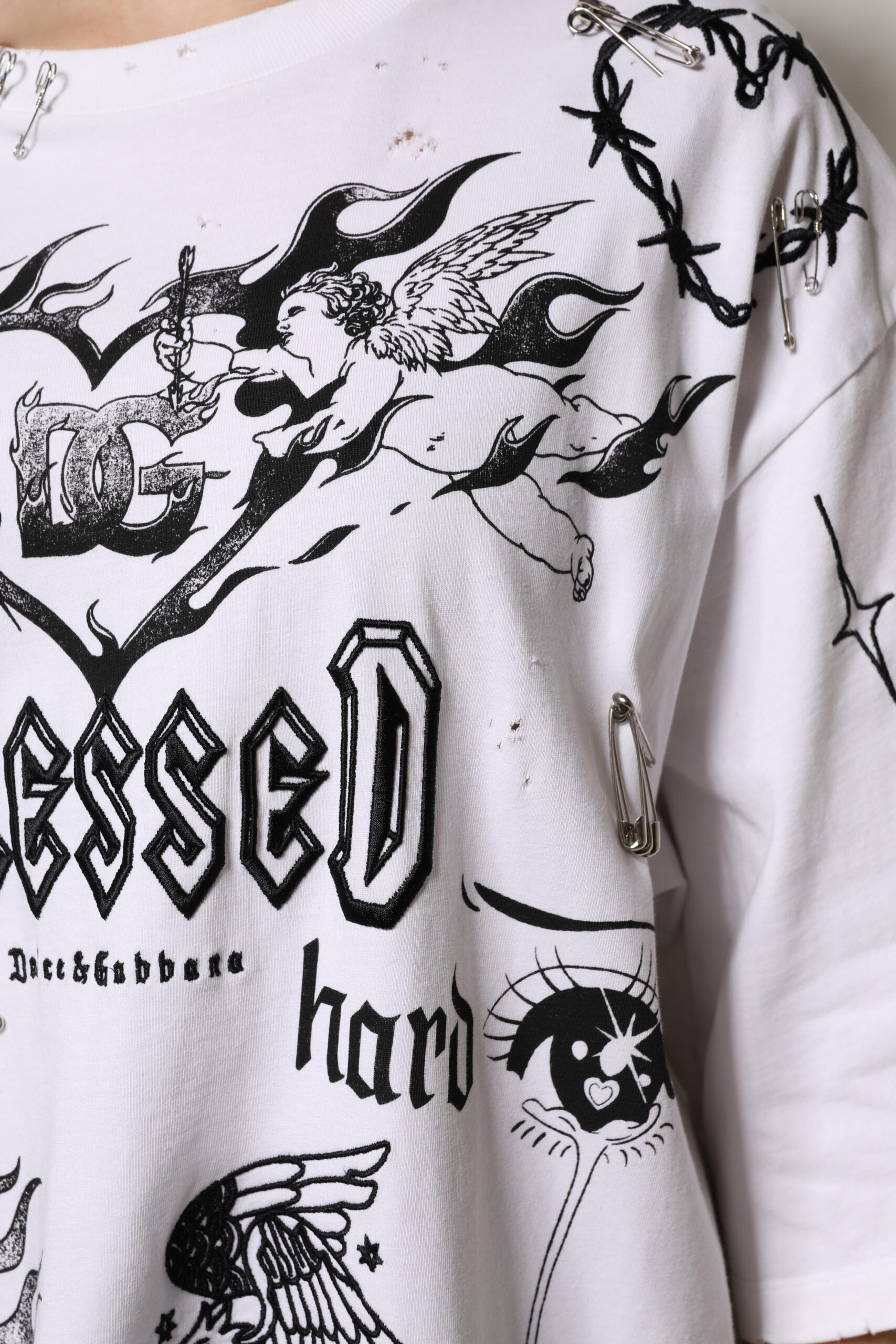 White Cotton DG BLESSED Printed T-shirt - ventzia