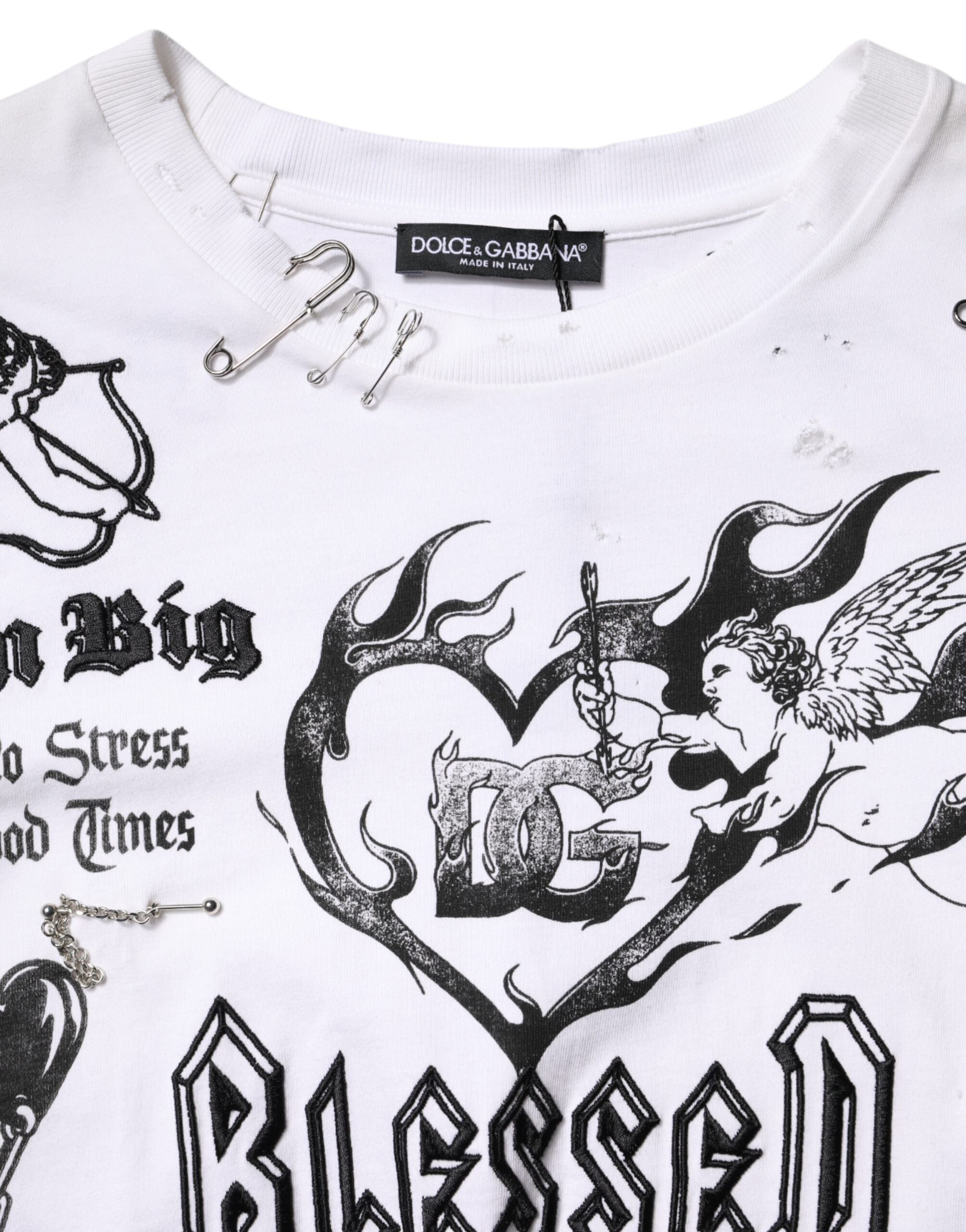 White Cotton DG BLESSED Printed T-shirt - ventzia