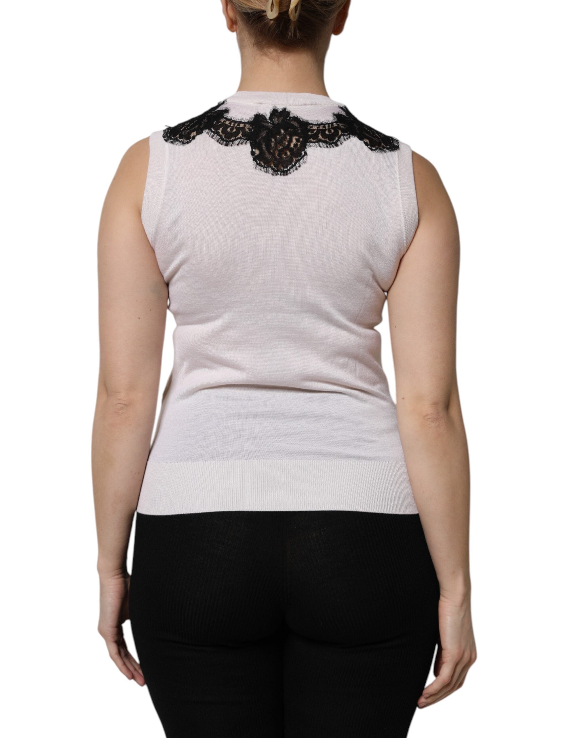White Cashmere Floral Lace Detailing Tank Top - ventzia