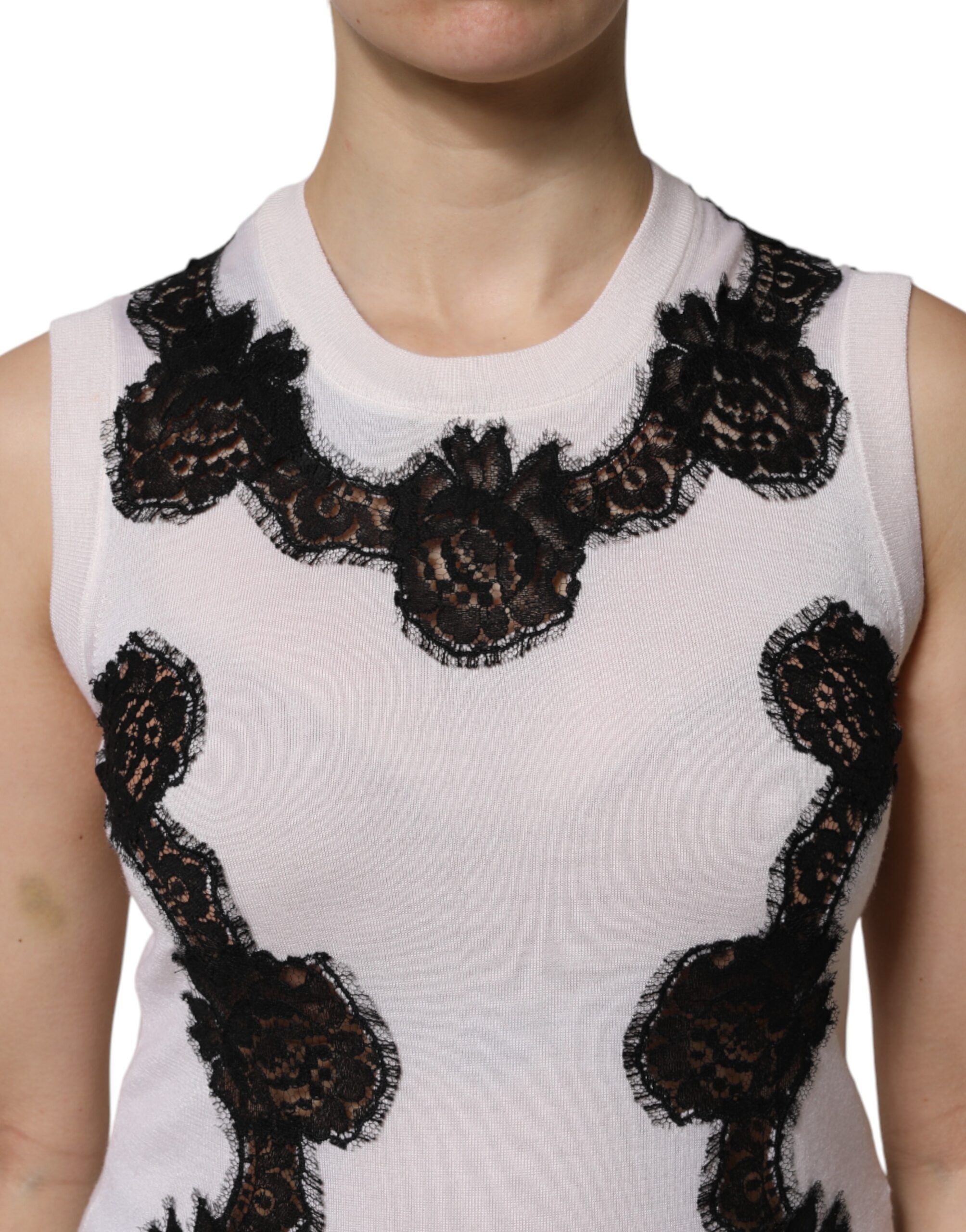 White Cashmere Floral Lace Detailing Tank Top - ventzia