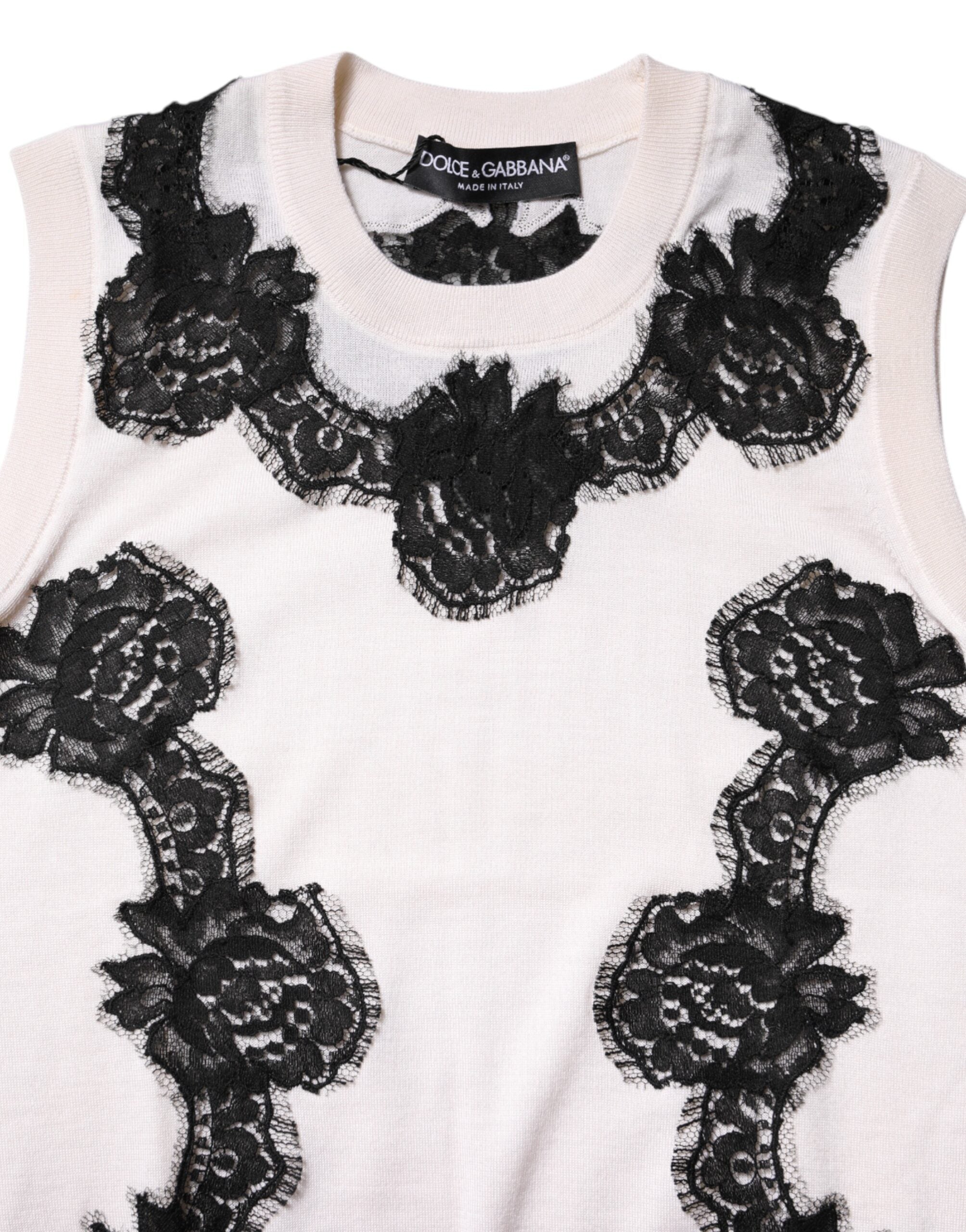 White Cashmere Floral Lace Detailing Tank Top - ventzia