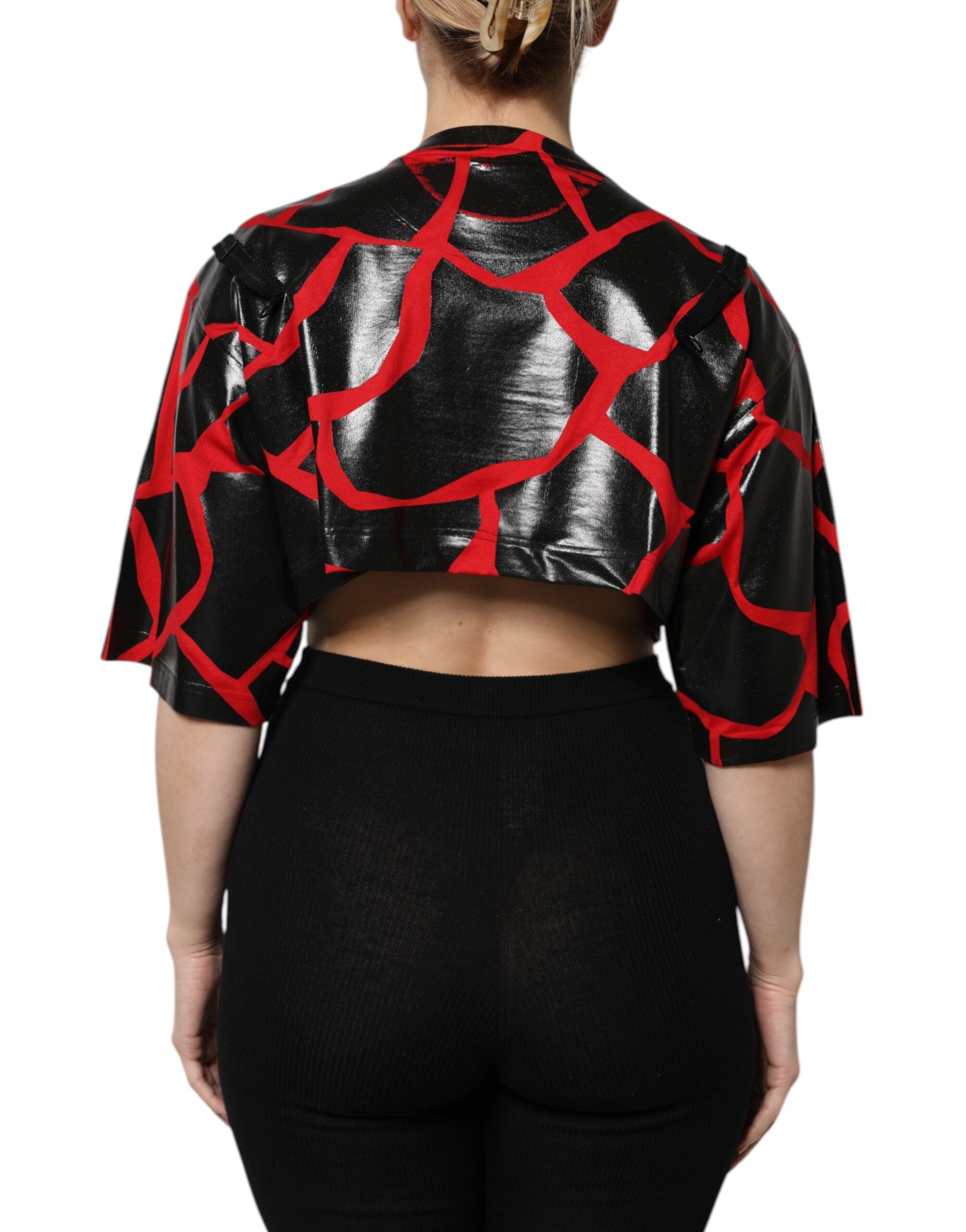 Red Black Cotton Bustier Detailing Cropped Top - ventzia