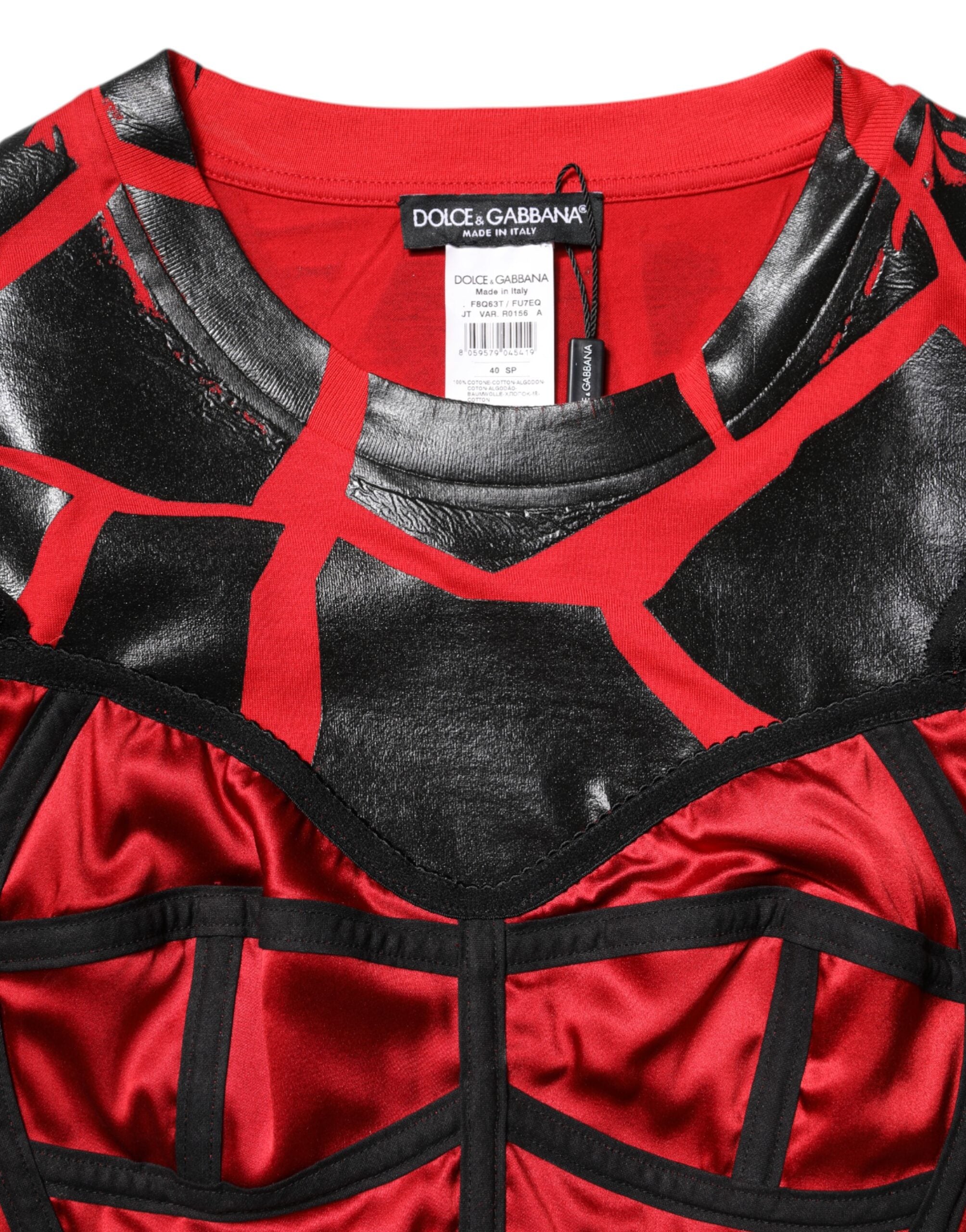 Red Black Cotton Bustier Detailing Cropped Top - ventzia