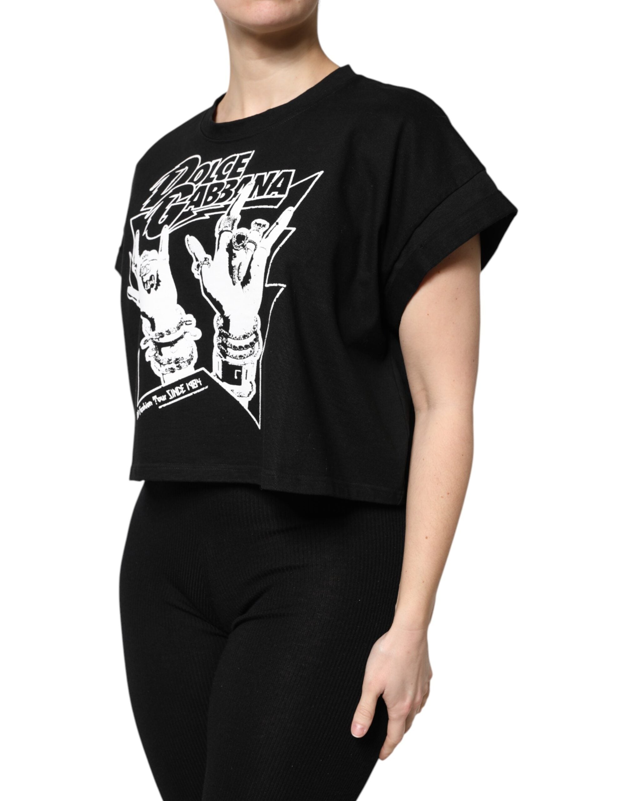 Black Cotton Printed Short Sleeves T-shirt - ventzia