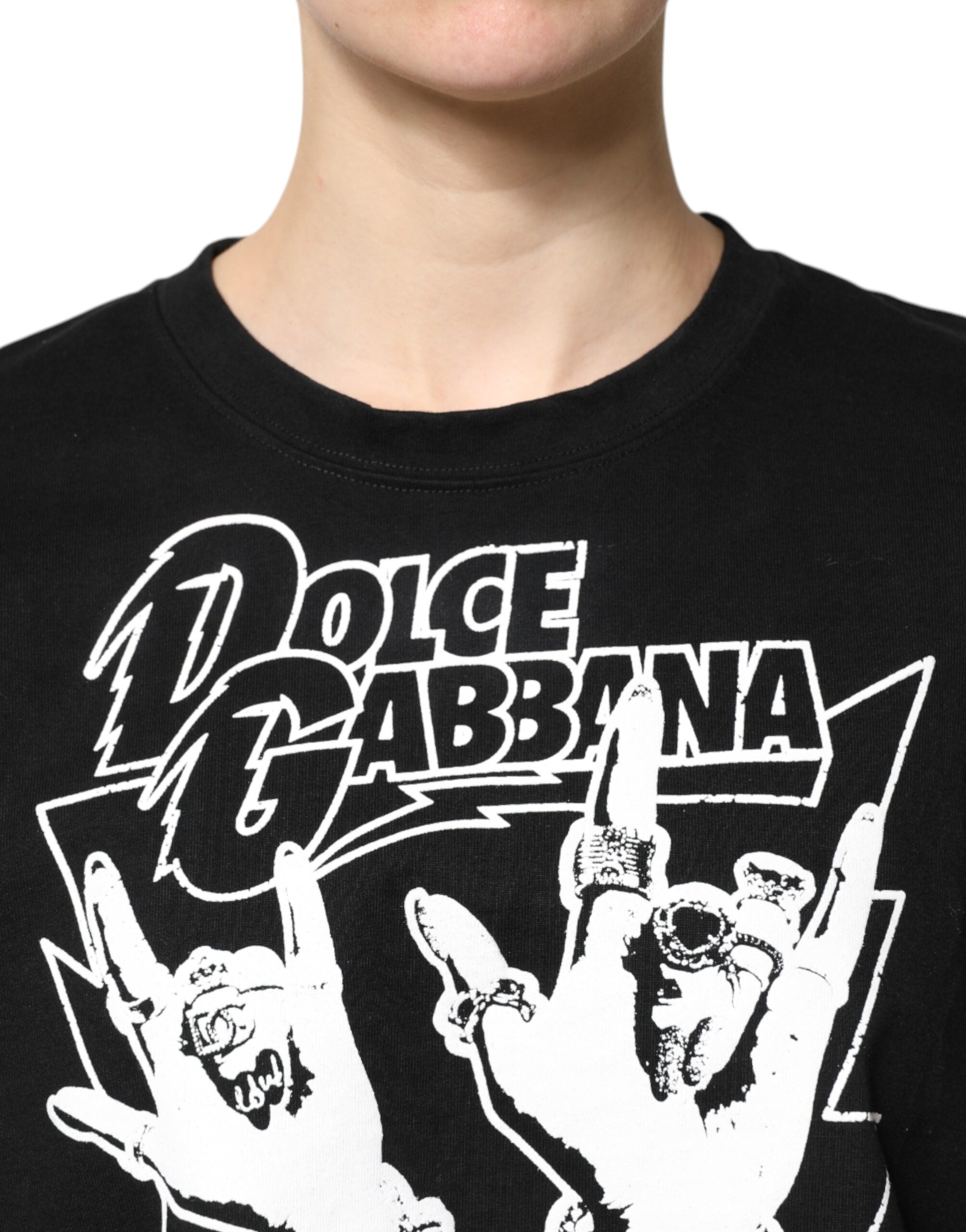 Black Cotton Printed Short Sleeves T-shirt - ventzia