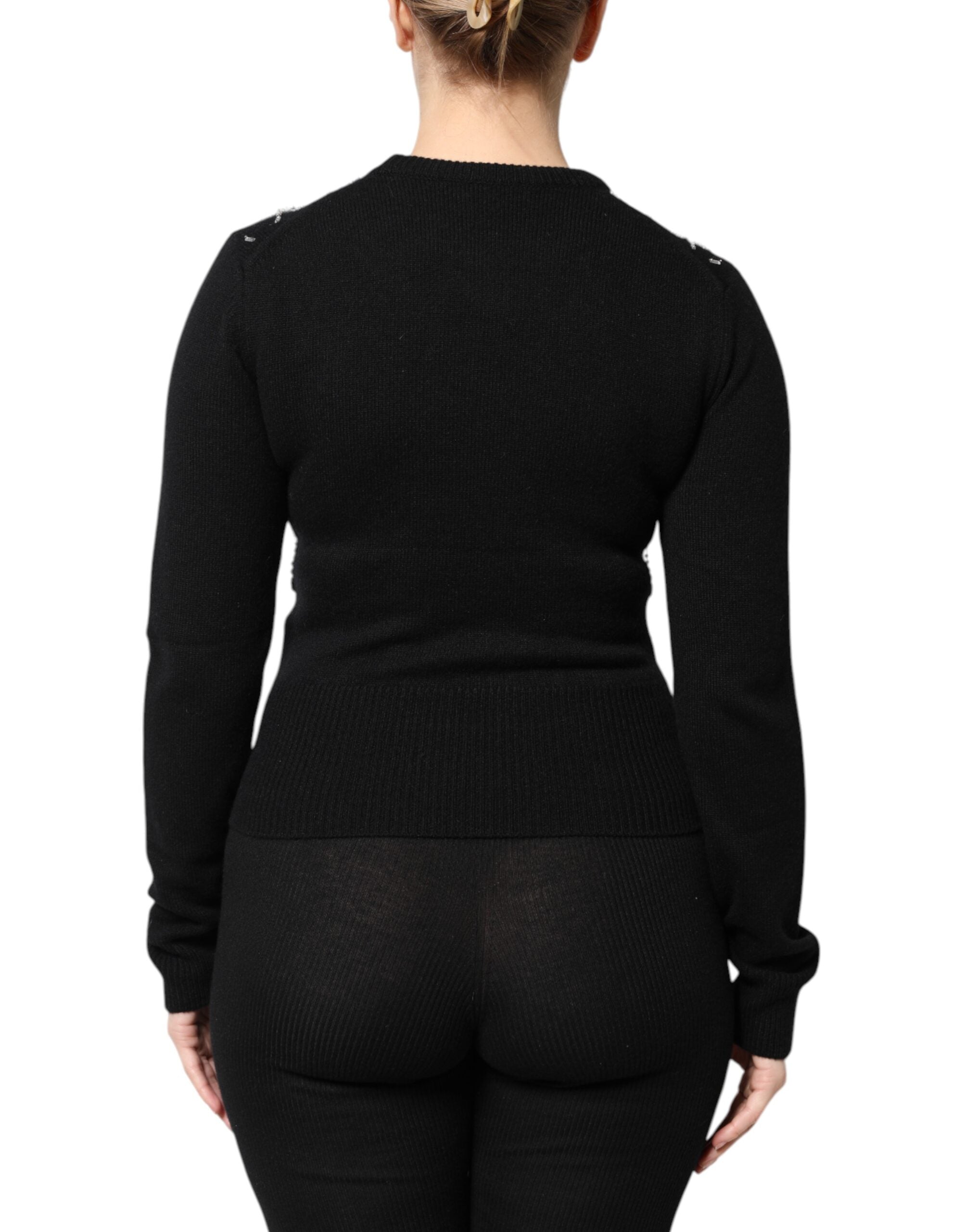 Black Cashmere Embellished Long Sleeves Top - ventzia