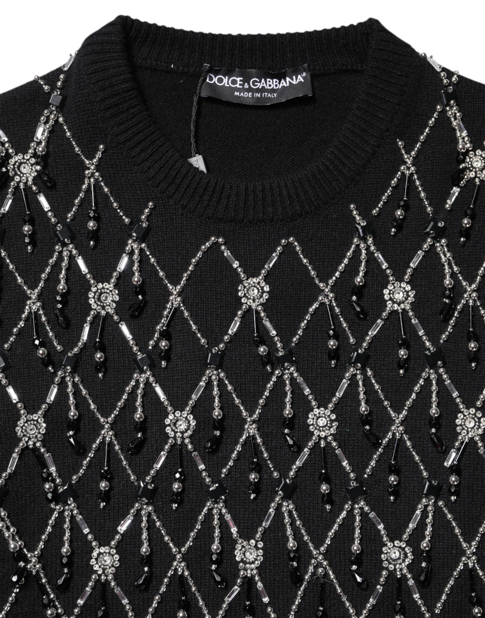 Black Cashmere Embellished Long Sleeves Top - ventzia