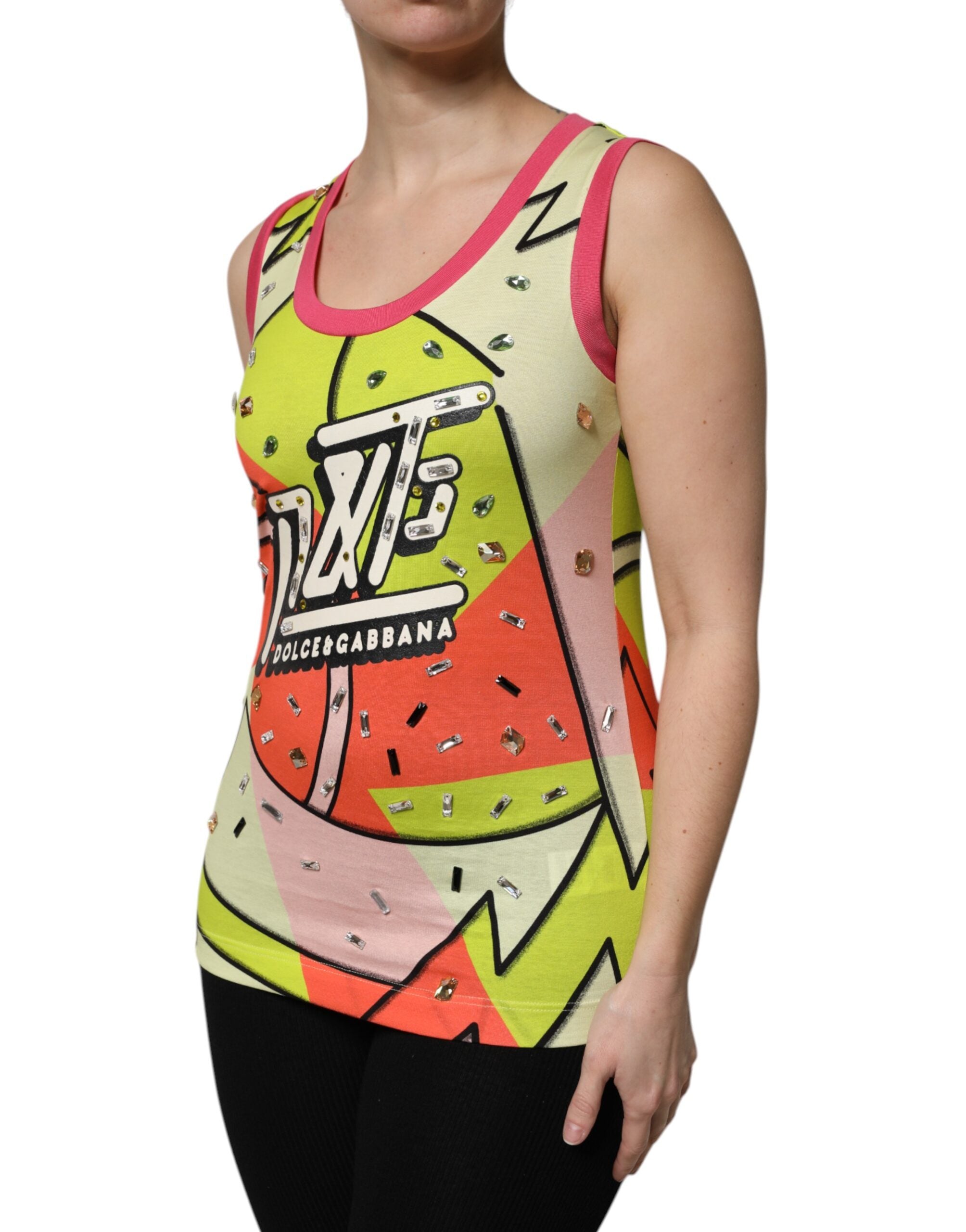 Multicolor Printed Crystal Embellishment Top - ventzia
