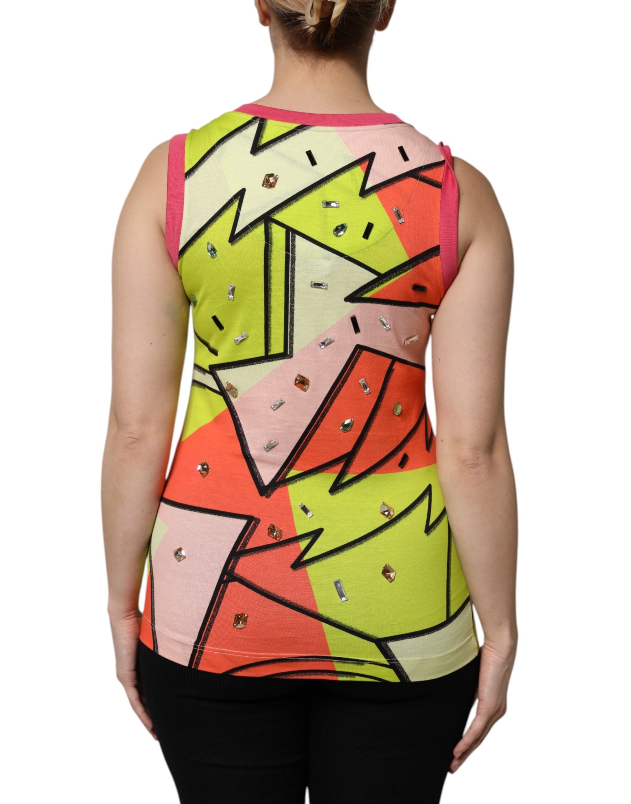 Multicolor Printed Crystal Embellishment Top - ventzia