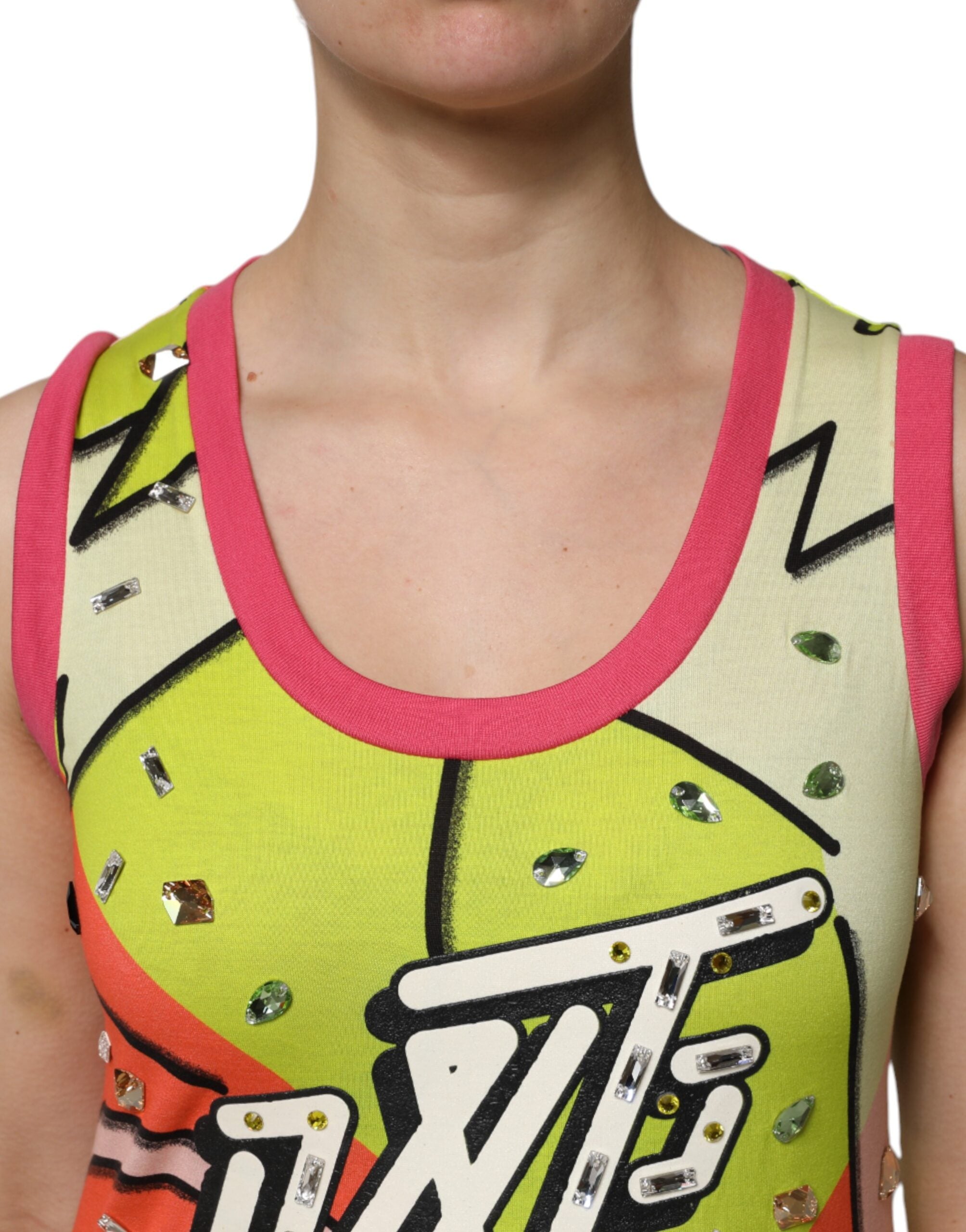 Multicolor Printed Crystal Embellishment Top - ventzia