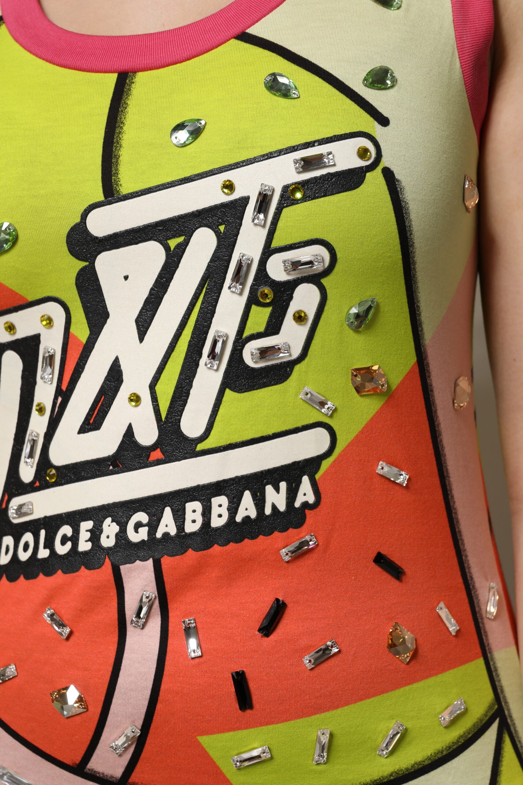 Multicolor Printed Crystal Embellishment Top - ventzia