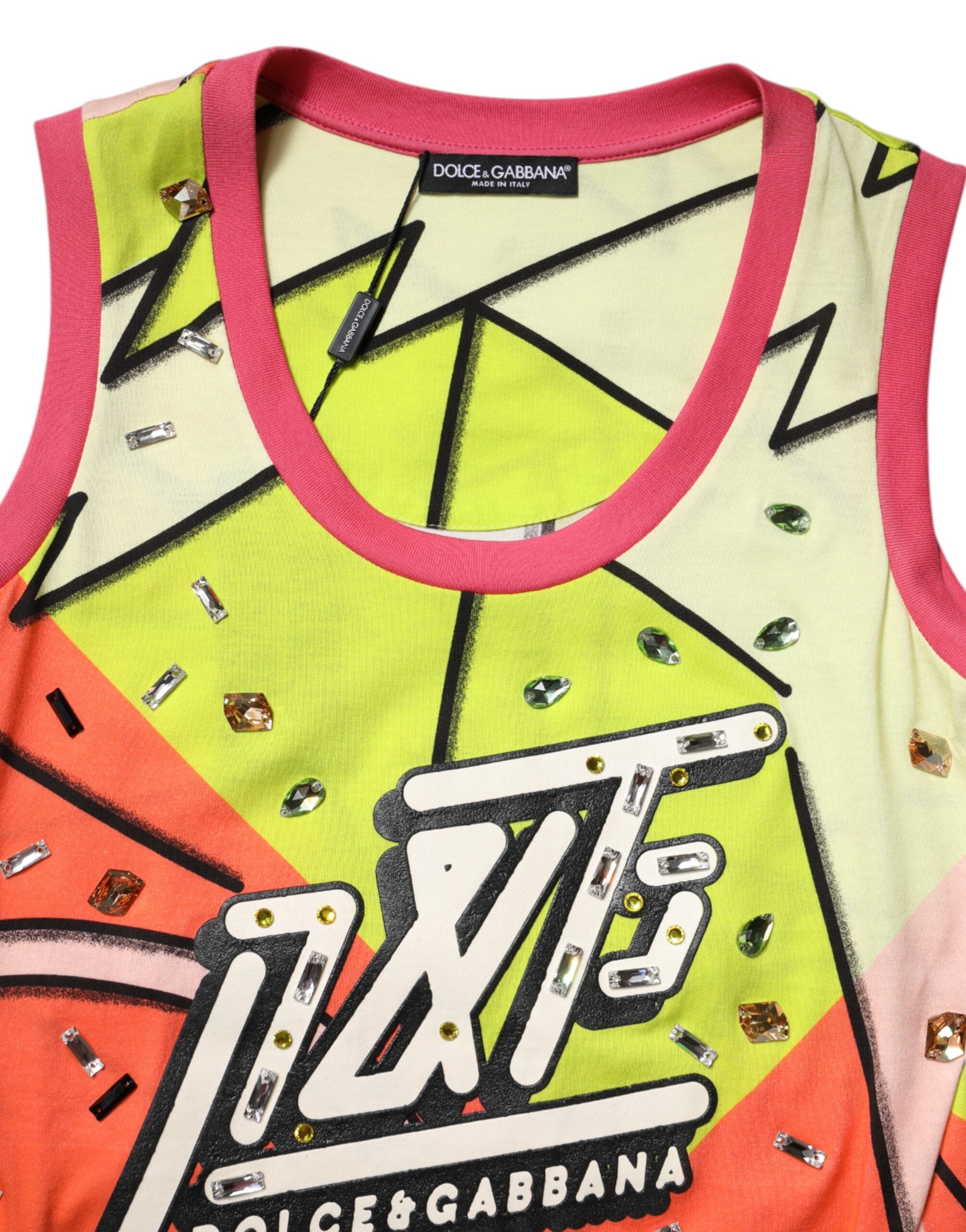 Multicolor Printed Crystal Embellishment Top - ventzia