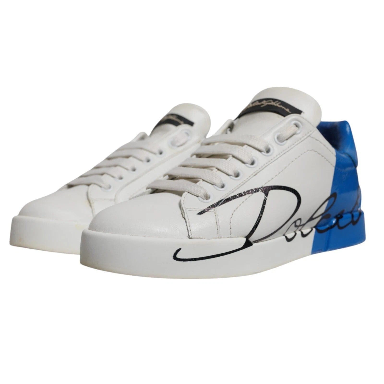 White Blue Logo Portofino Sneakers Shoes - ventzia