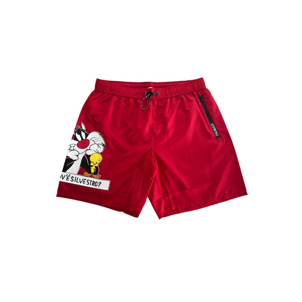 Red Polyester Men Swim Short - ventzia
